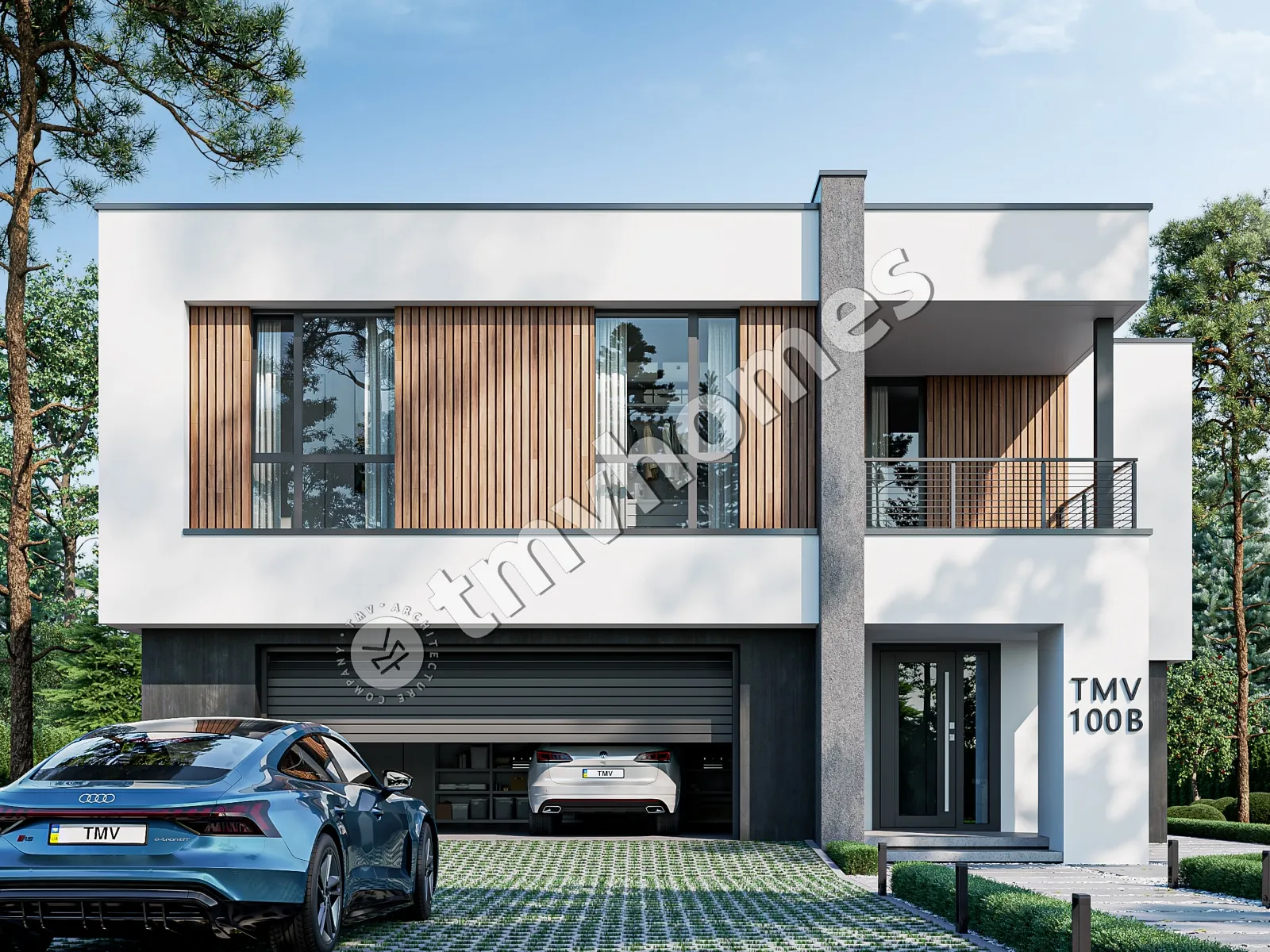 Divstāvu mājas projekts 337 m²: 4 Guļamistabas, Darba istaba, 3 Vannasistabas, Atvērta virtuve, Garāža