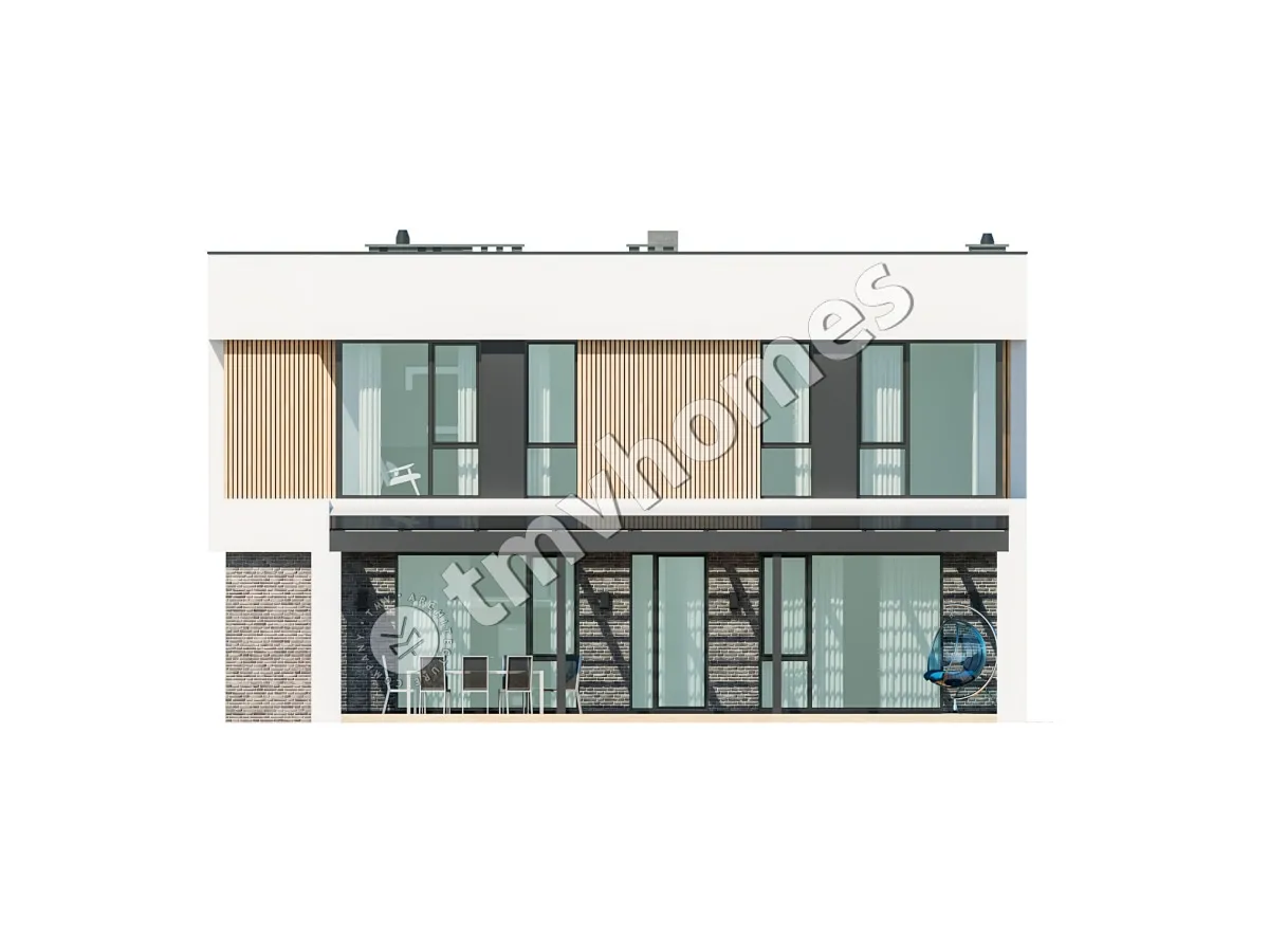 Divstāvu mājas projekts 252 m²: 3 Guļamistabas, Darba istaba, 3 Vannasistabas, Atvērta virtuve, bez Garāžas