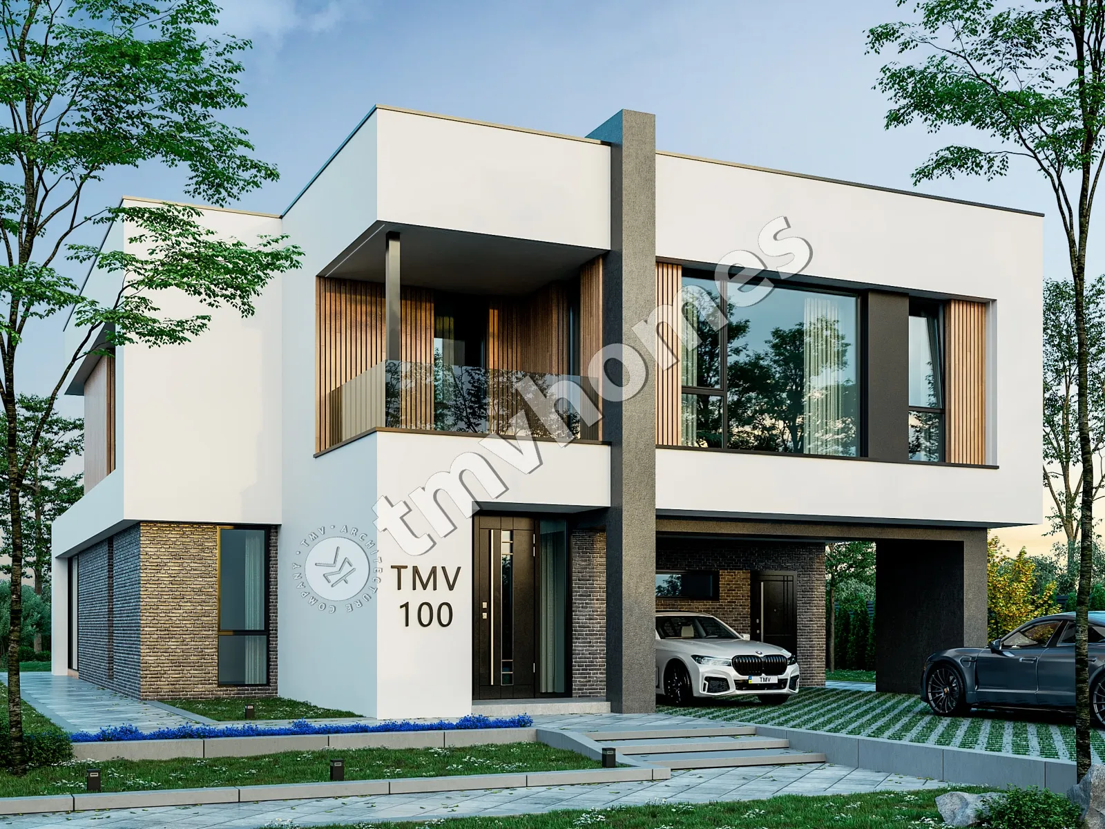 Divstāvu mājas projekts 252 m²: 3 Guļamistabas, Darba istaba, 3 Vannasistabas, Atvērta virtuve, bez Garāžas