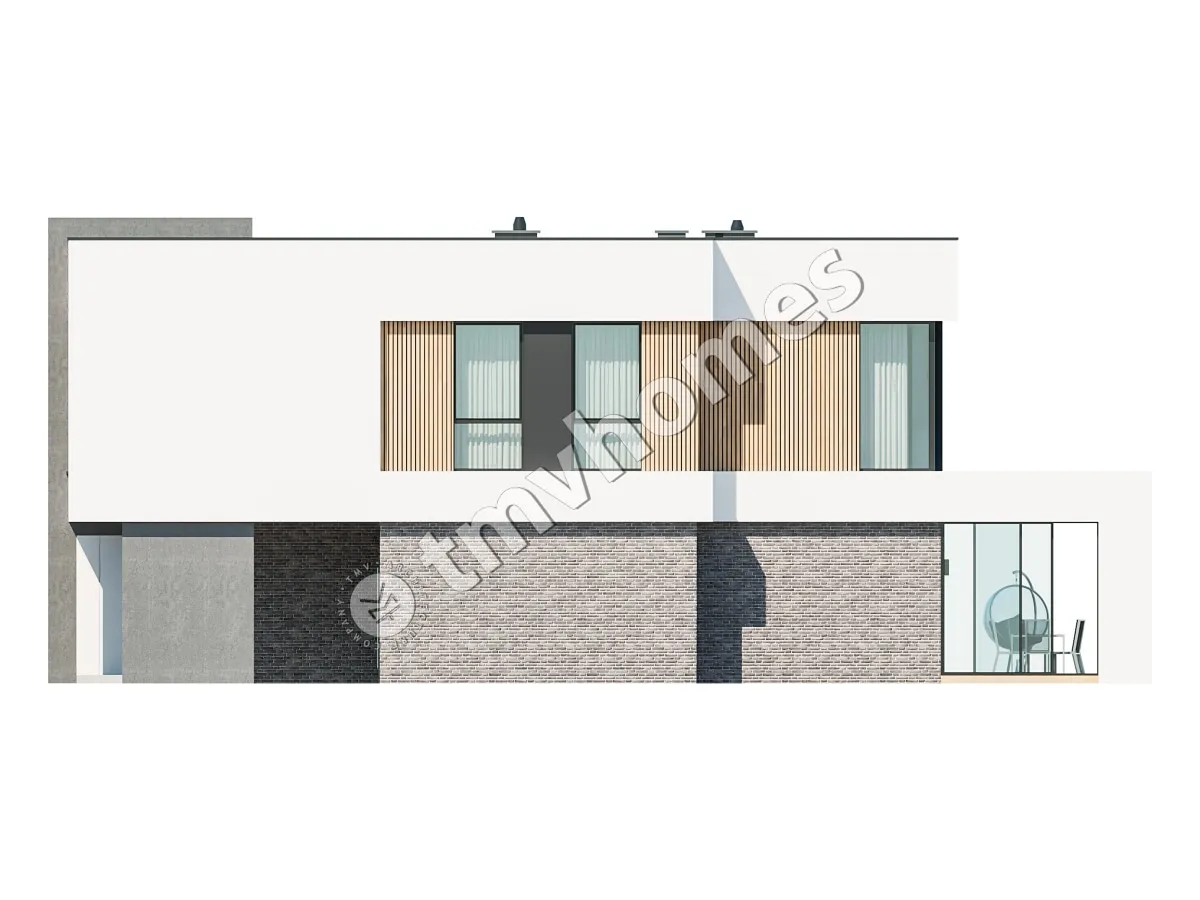 Divstāvu mājas projekts 252 m²: 3 Guļamistabas, Darba istaba, 3 Vannasistabas, Atvērta virtuve, bez Garāžas