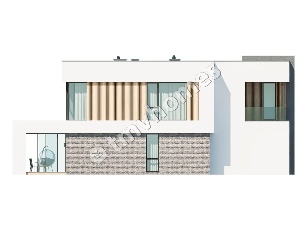 Divstāvu mājas projekts 252 m²: 3 Guļamistabas, Darba istaba, 3 Vannasistabas, Atvērta virtuve, bez Garāžas