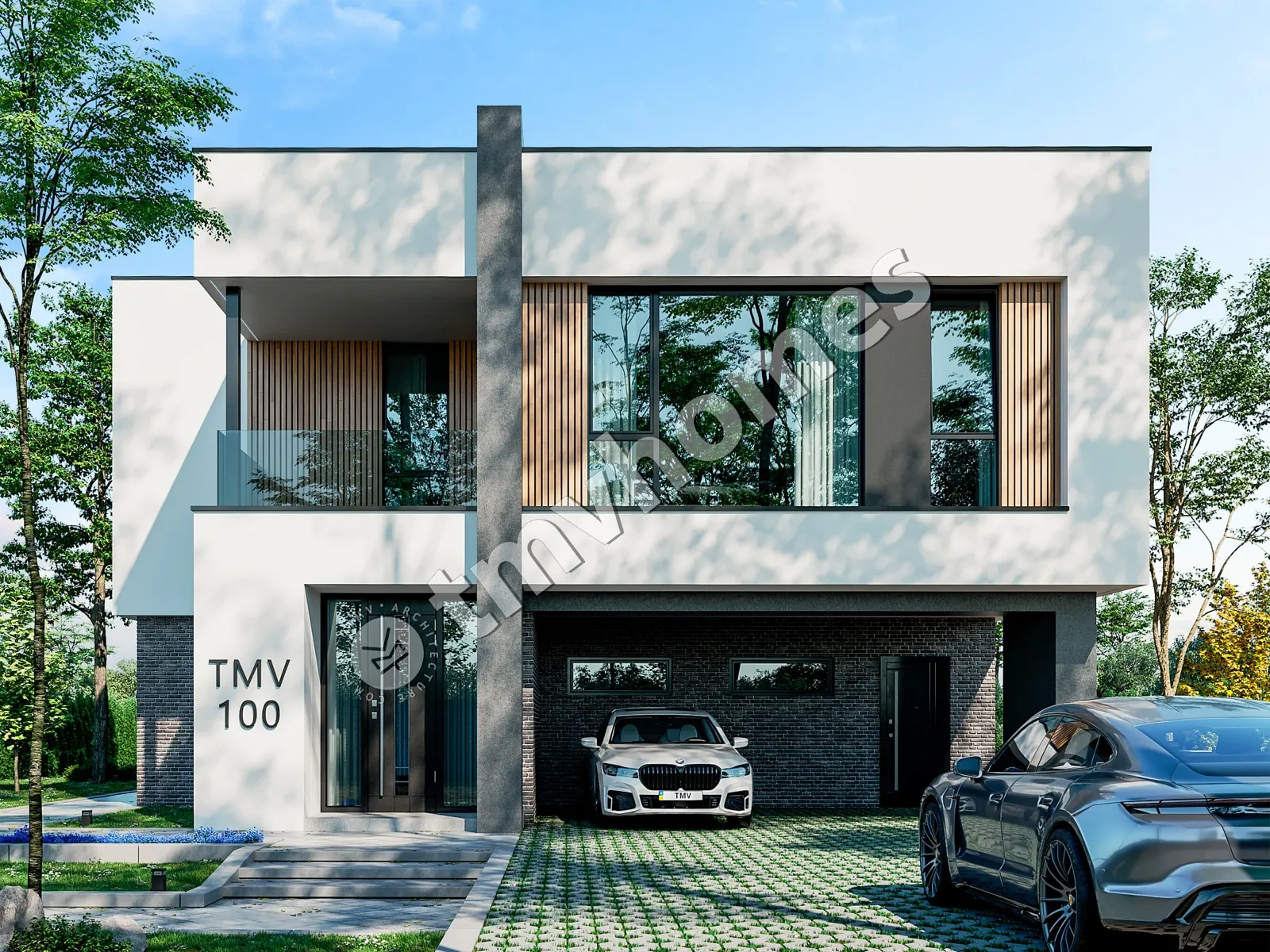 Divstāvu mājas projekts 252 m²: 3 Guļamistabas, Darba istaba, 3 Vannasistabas, Atvērta virtuve, bez Garāžas