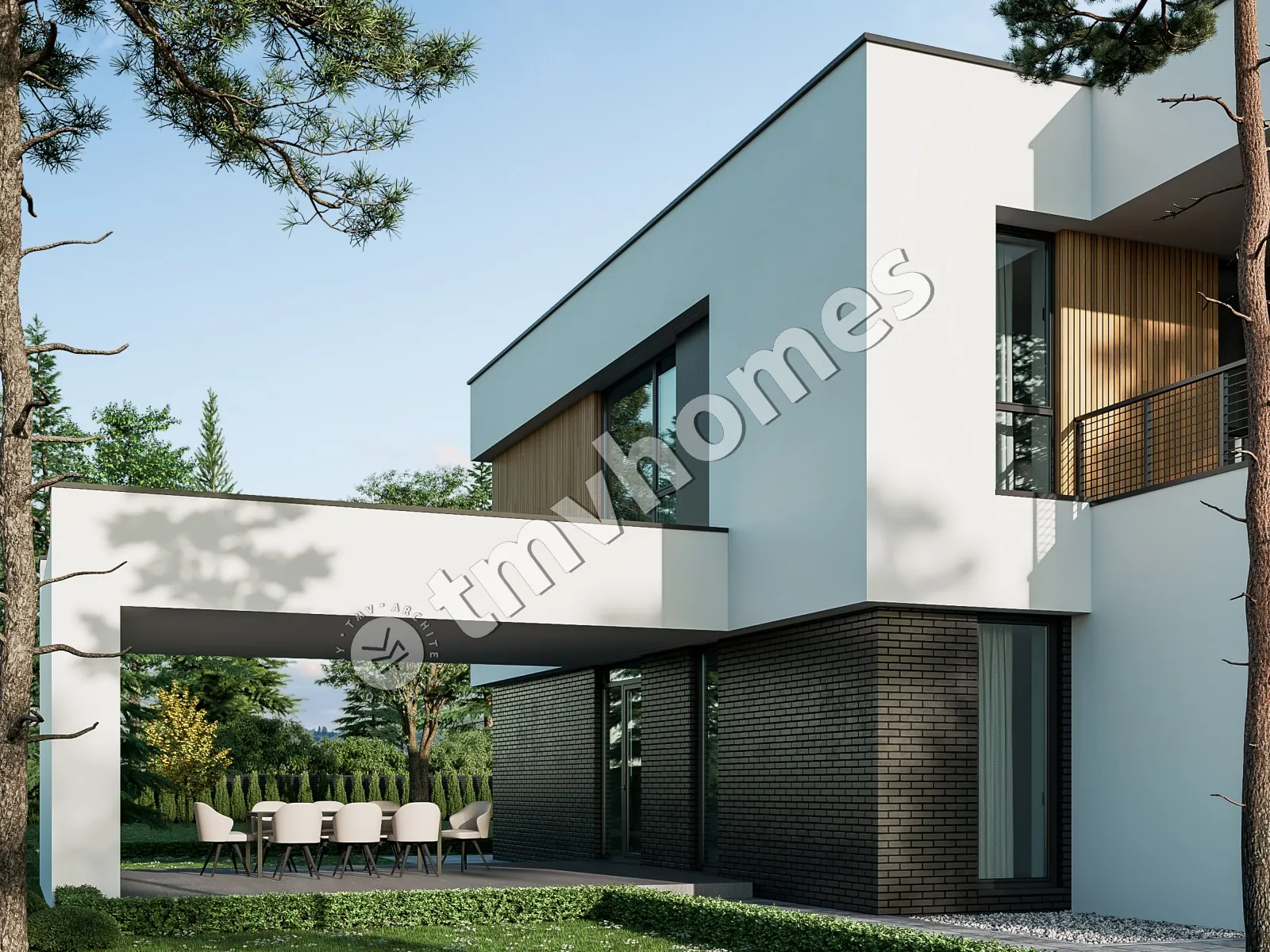 Divstāvu mājas projekts 363 m²: 5 Guļamistabas, 4 Vannasistabas, Atvērta virtuve, bez Garāžas