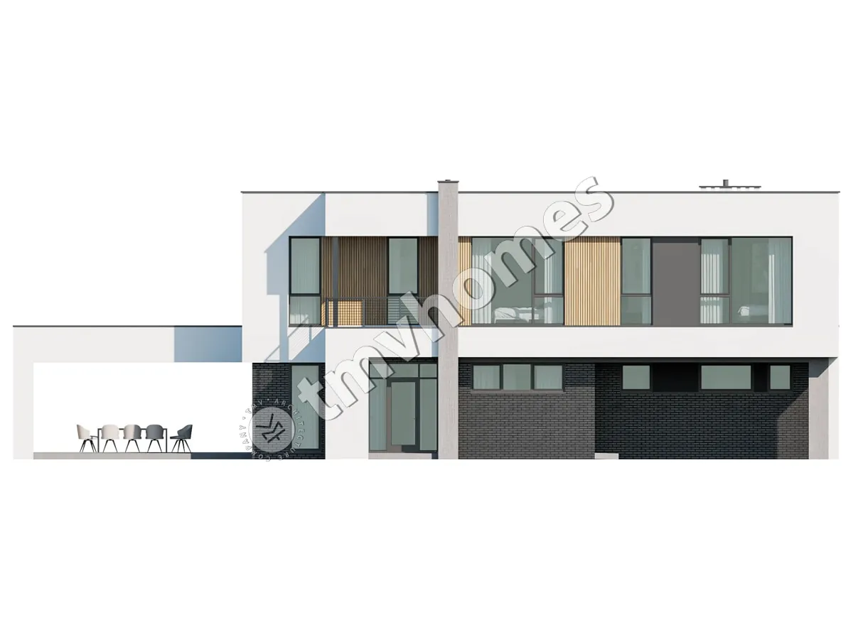 Divstāvu mājas projekts 363 m²: 5 Guļamistabas, 4 Vannasistabas, Atvērta virtuve, bez Garāžas