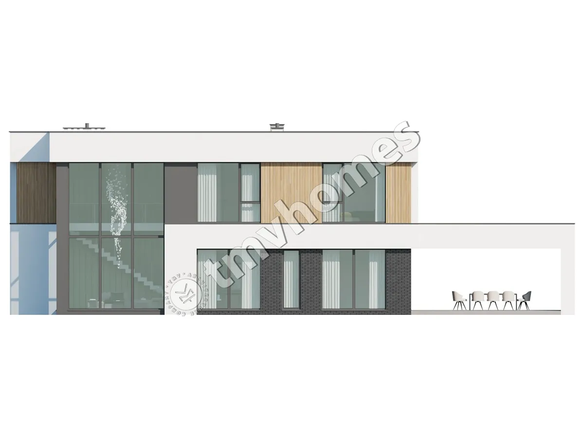 Divstāvu mājas projekts 363 m²: 5 Guļamistabas, 4 Vannasistabas, Atvērta virtuve, bez Garāžas