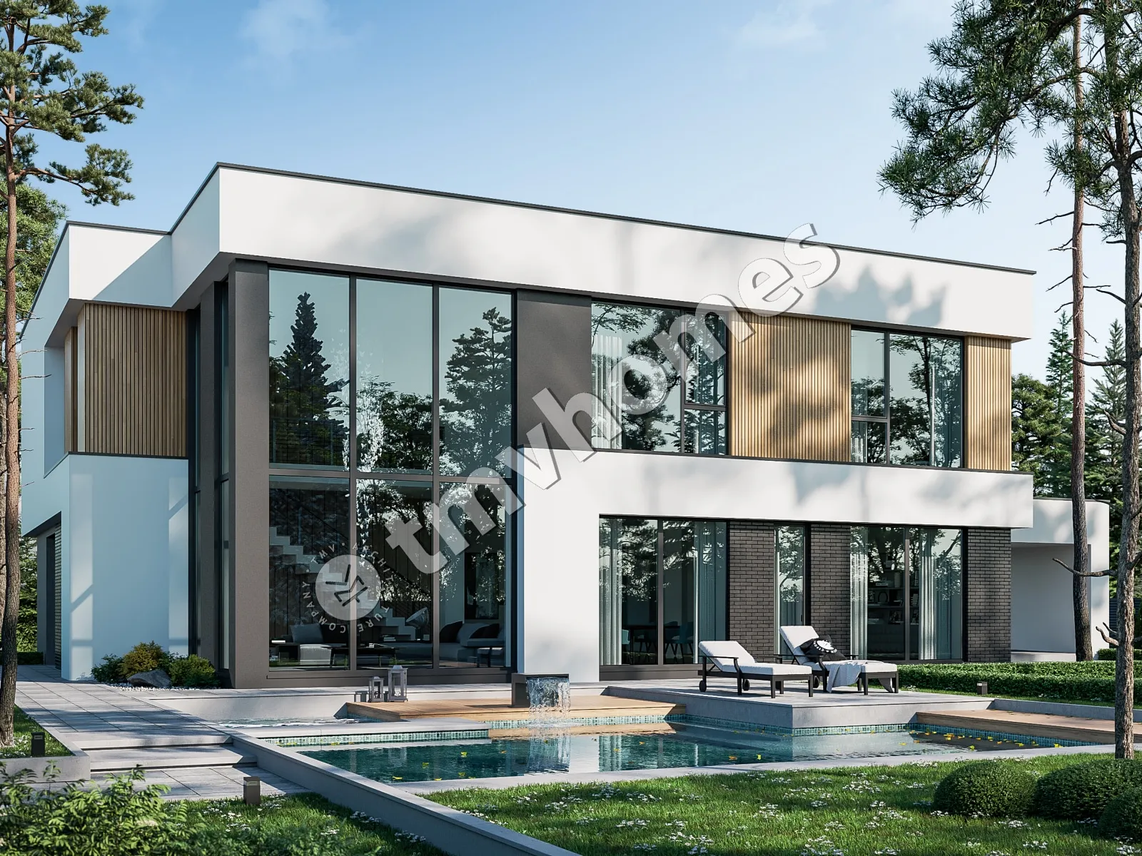 Divstāvu mājas projekts 363 m²: 5 Guļamistabas, 4 Vannasistabas, Atvērta virtuve, bez Garāžas