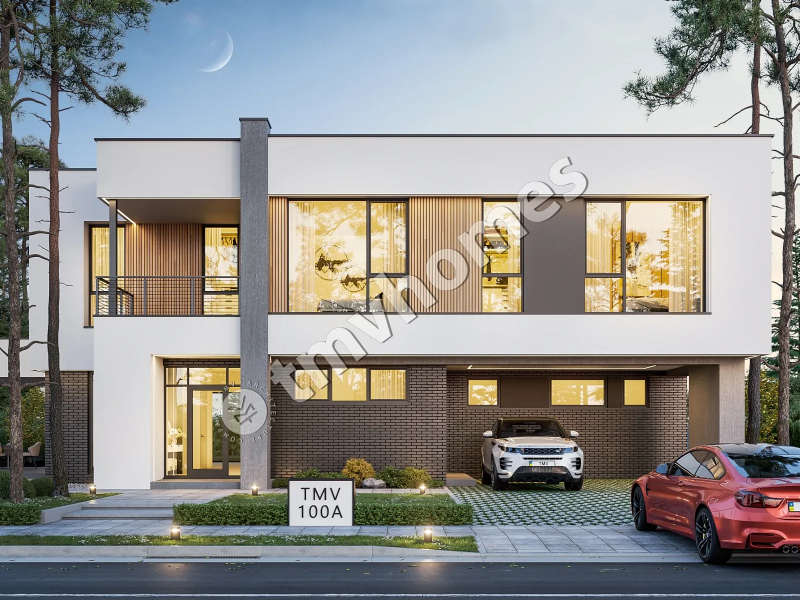 Divstāvu mājas projekts 363 m²: 5 Guļamistabas, 4 Vannasistabas, Atvērta virtuve, bez Garāžas