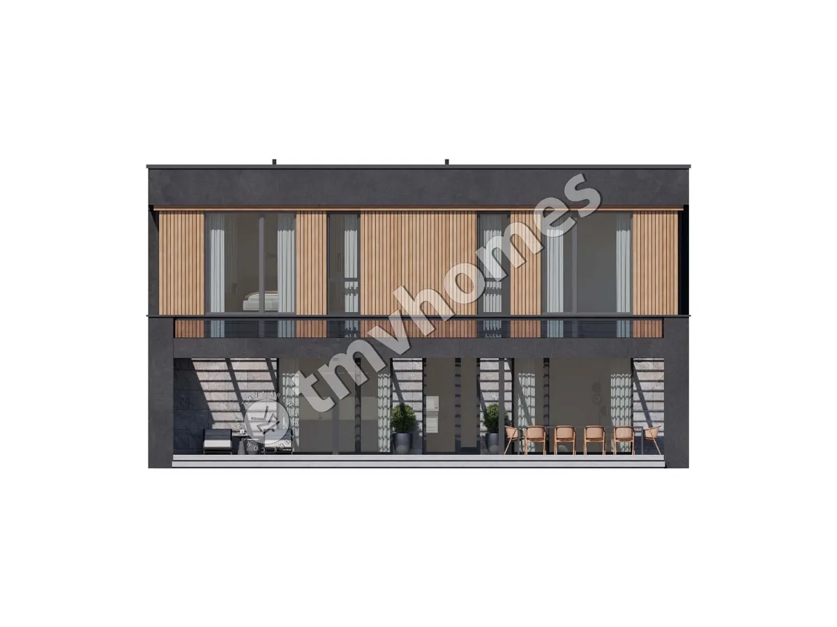 Divstāvu mājas projekts 331 m²: 3 Guļamistabas, Darba istaba, 3 Vannasistabas, Atvērta virtuve, Garāža
