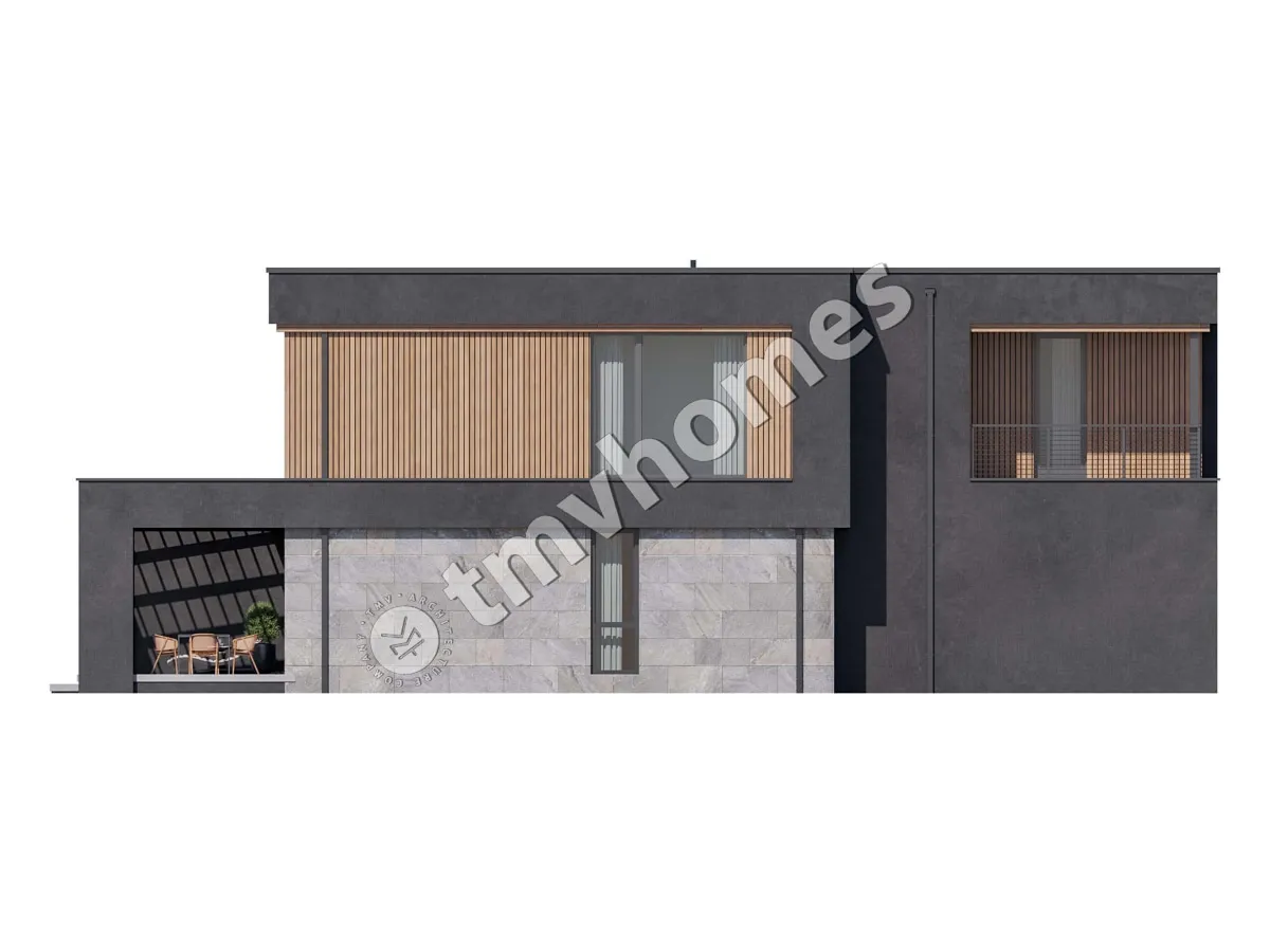 Divstāvu mājas projekts 331 m²: 3 Guļamistabas, Darba istaba, 3 Vannasistabas, Atvērta virtuve, Garāža