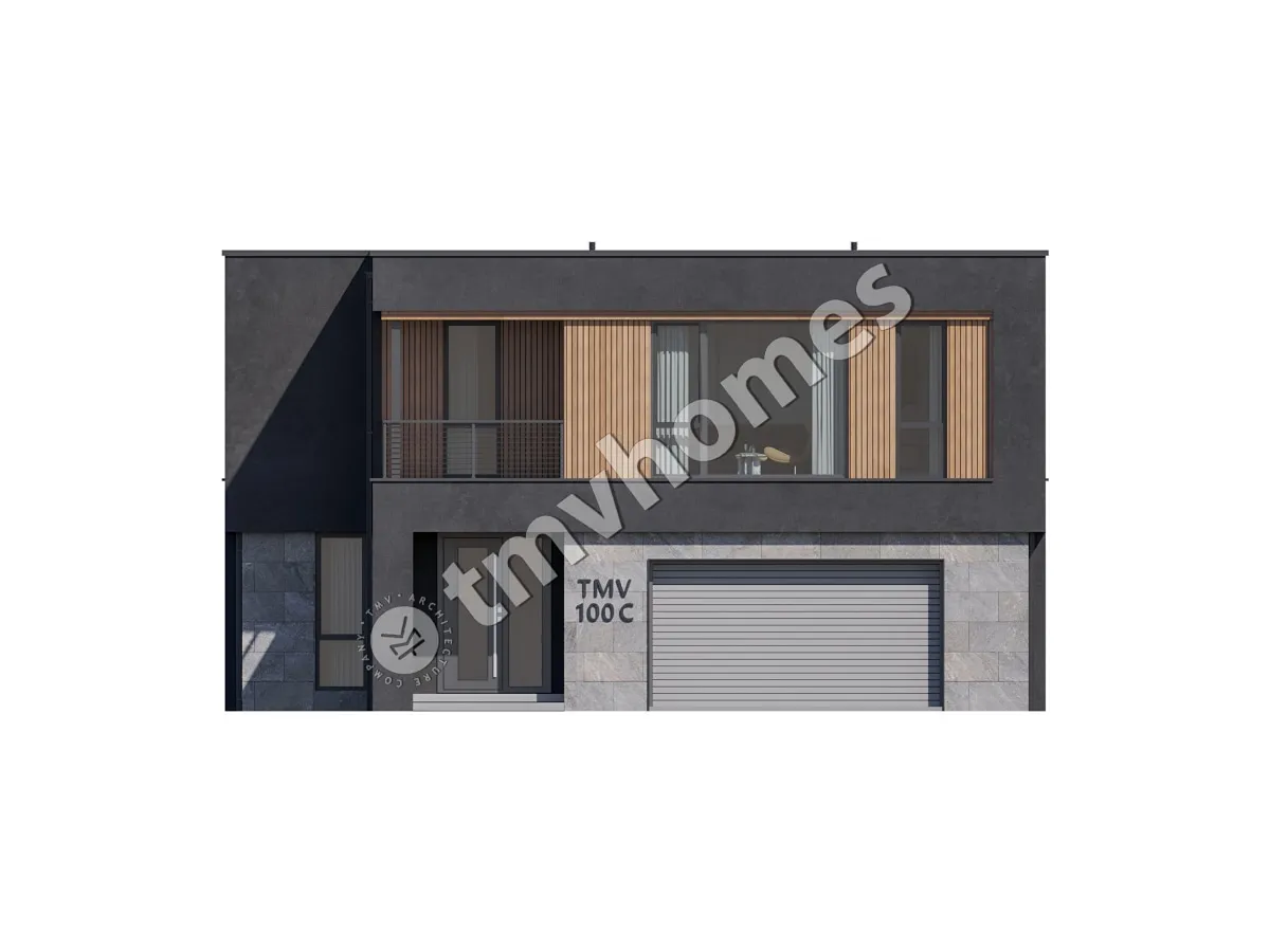 Divstāvu mājas projekts 331 m²: 3 Guļamistabas, Darba istaba, 3 Vannasistabas, Atvērta virtuve, Garāža