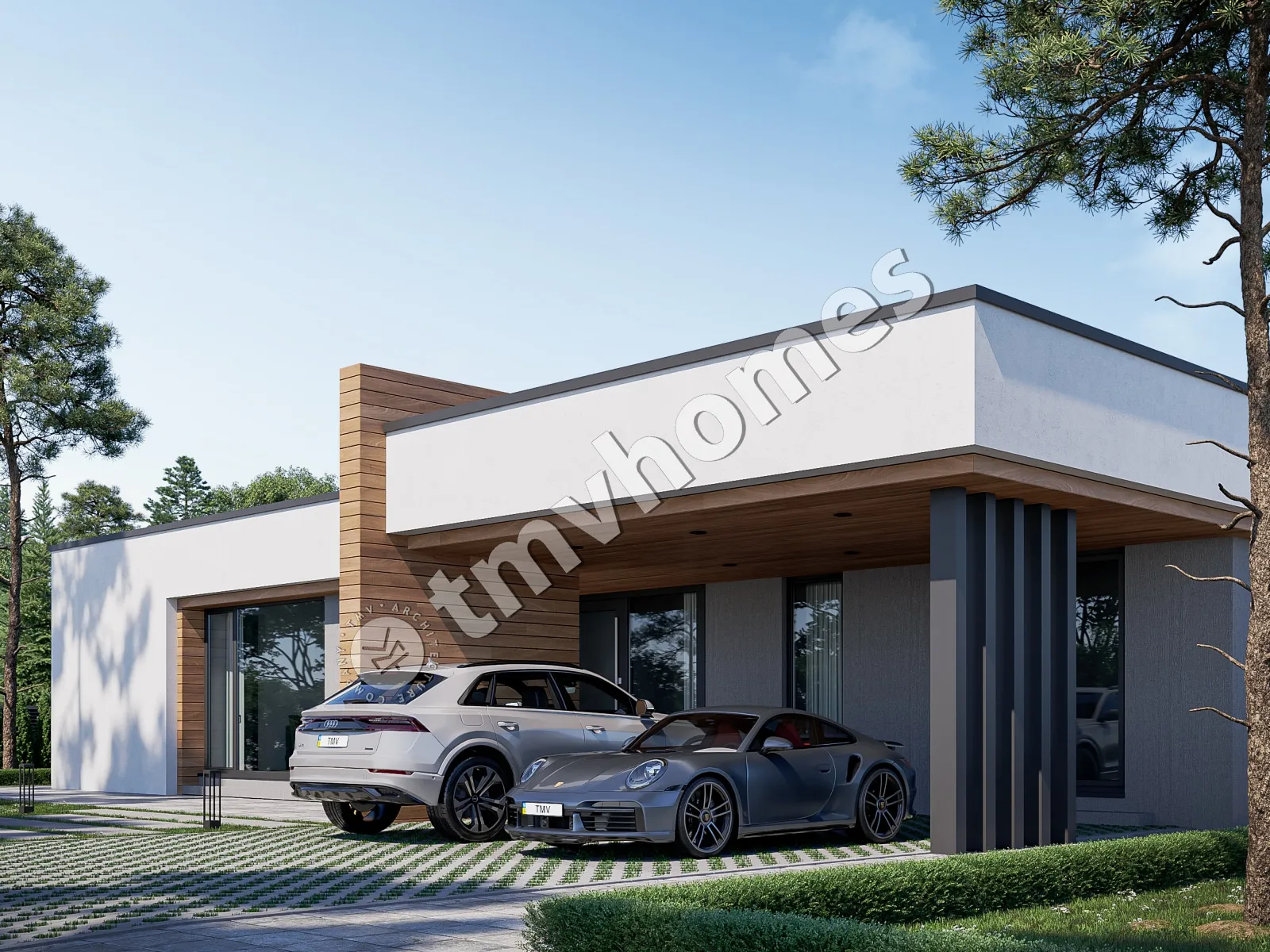 Vienstāva mājas projekts 243 m²: 4 Guļamistabas, 5 Vannasistabas, Atvērta virtuve, bez Garāžas