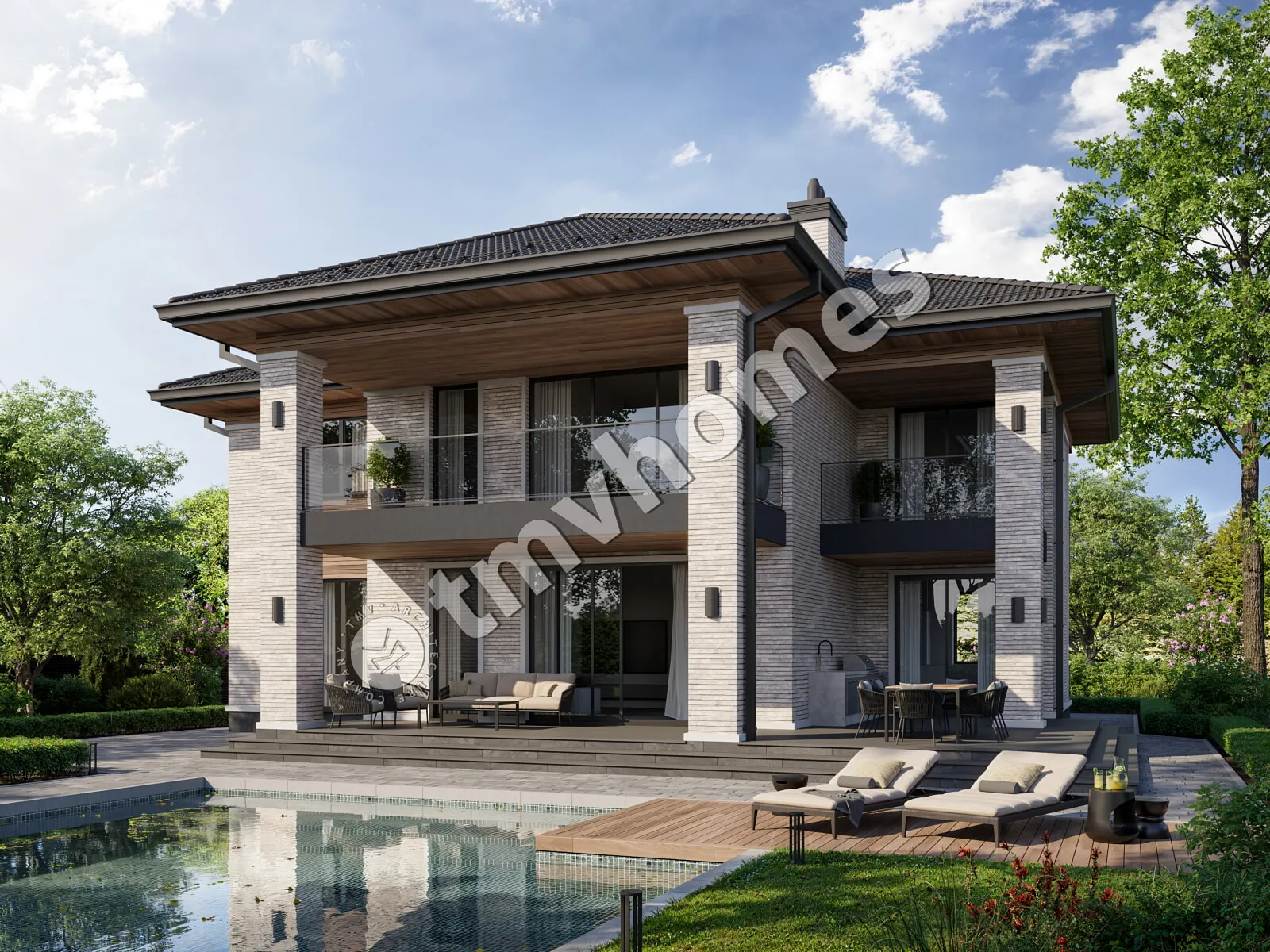 Divstāvu mājas projekts 353 m²: 4 Guļamistabas, Darba istaba, 3 Vannasistabas, bez Garāžas