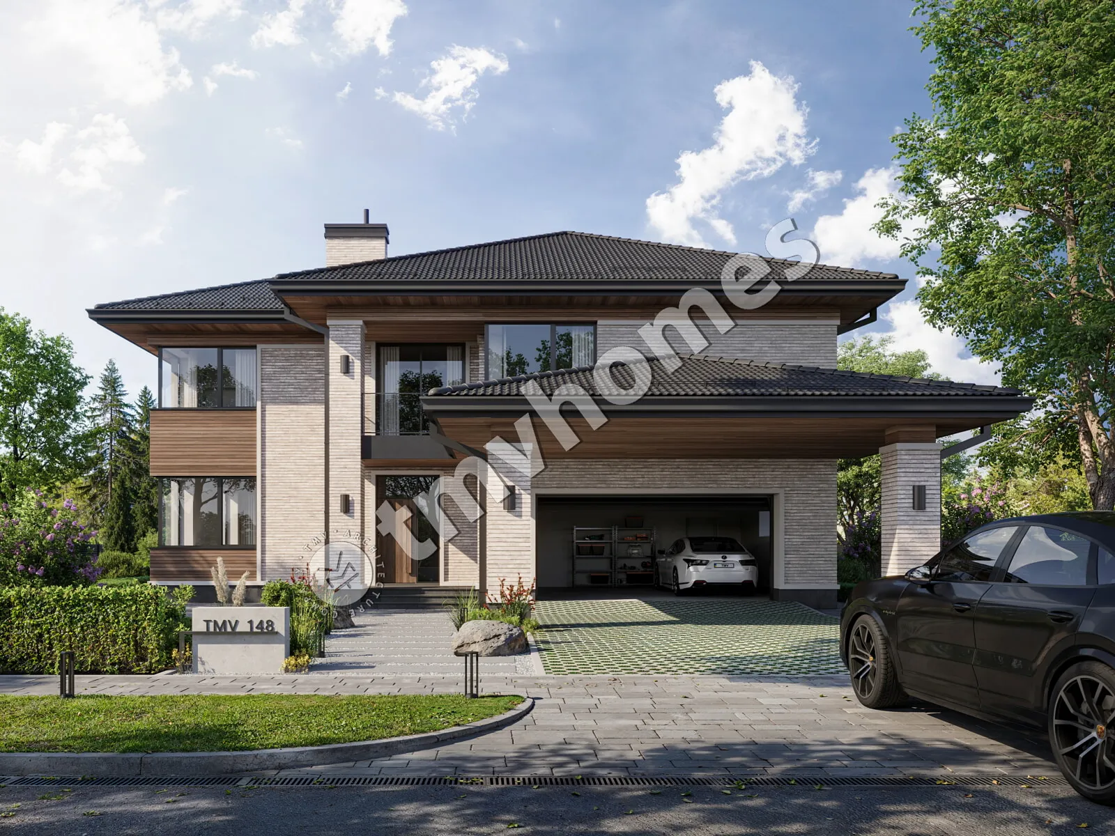 Divstāvu mājas projekts 353 m²: 4 Guļamistabas, Darba istaba, 3 Vannasistabas, bez Garāžas