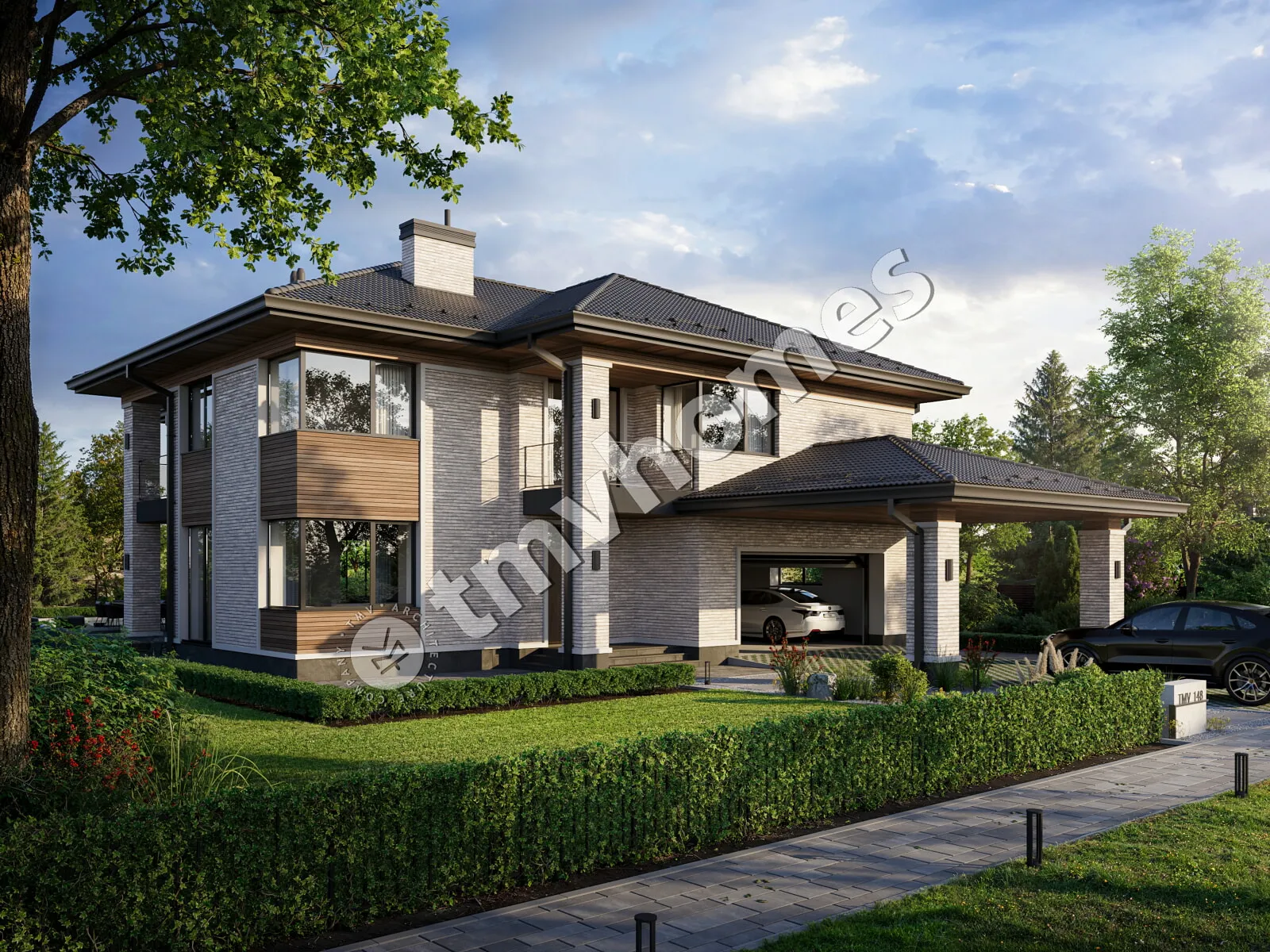 Divstāvu mājas projekts 353 m²: 4 Guļamistabas, Darba istaba, 3 Vannasistabas, bez Garāžas
