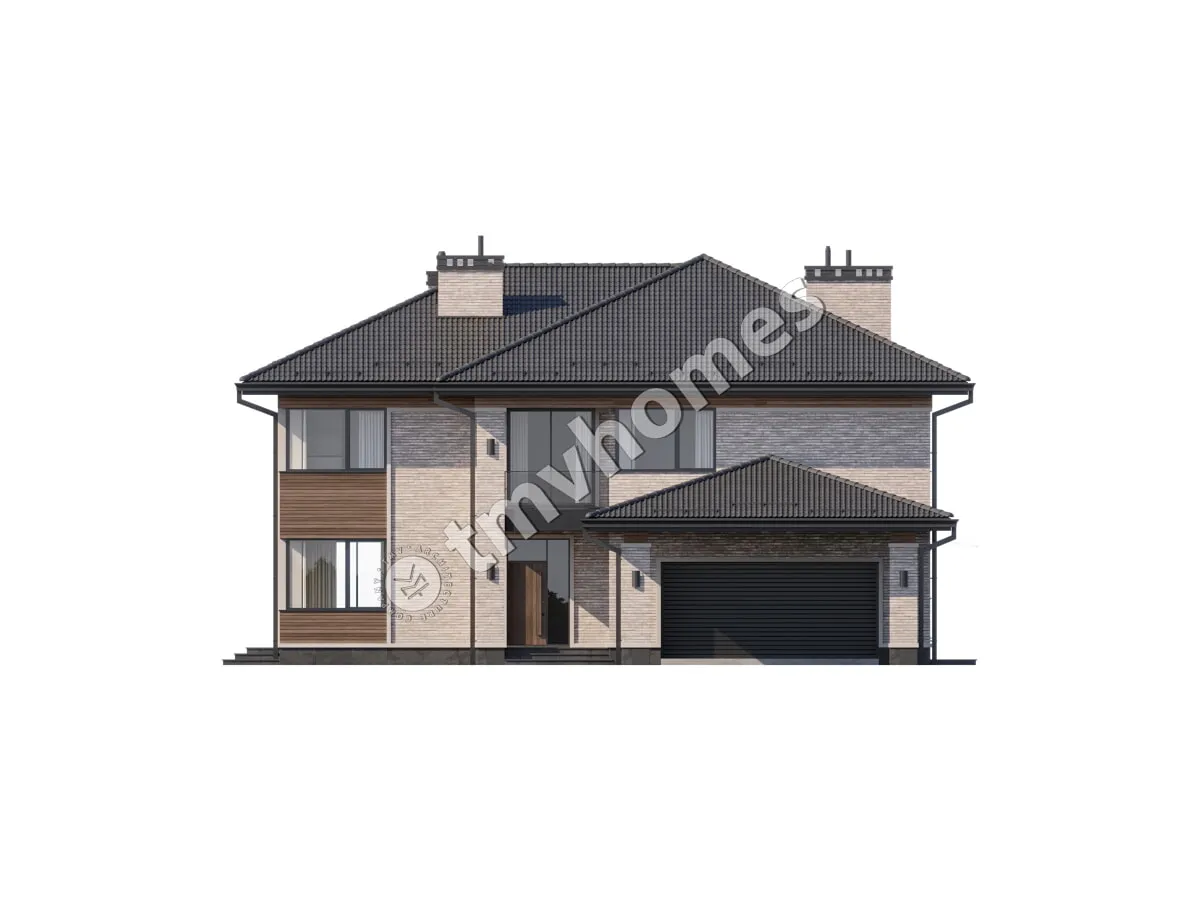 Divstāvu mājas projekts 353 m²: 4 Guļamistabas, Darba istaba, 3 Vannasistabas, bez Garāžas
