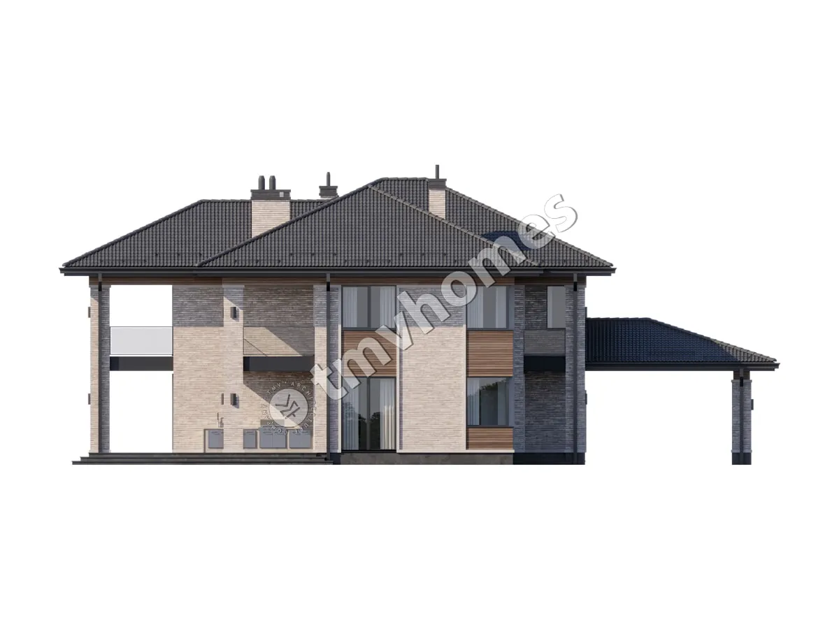 Divstāvu mājas projekts 353 m²: 4 Guļamistabas, Darba istaba, 3 Vannasistabas, bez Garāžas