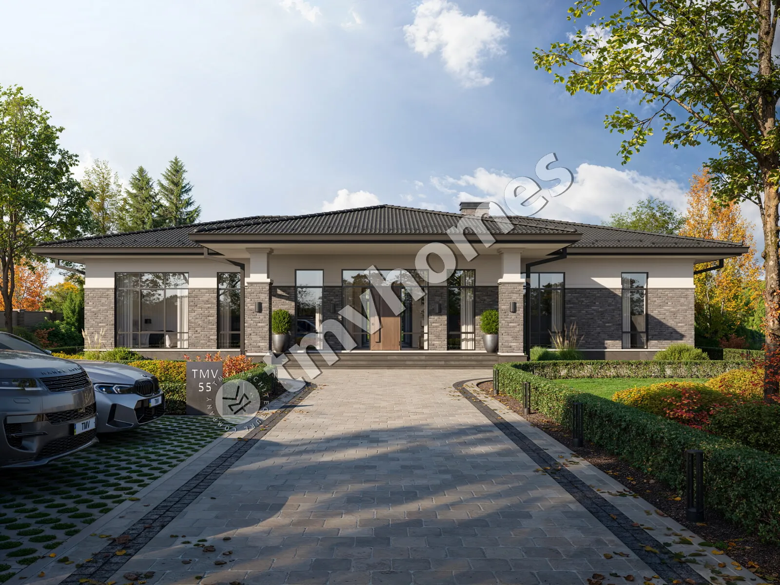 Vienstāva mājas projekts 212 m²: 3 Guļamistabas, Darba istaba, 3 Vannasistabas, Atvērta virtuve, bez Garāžas