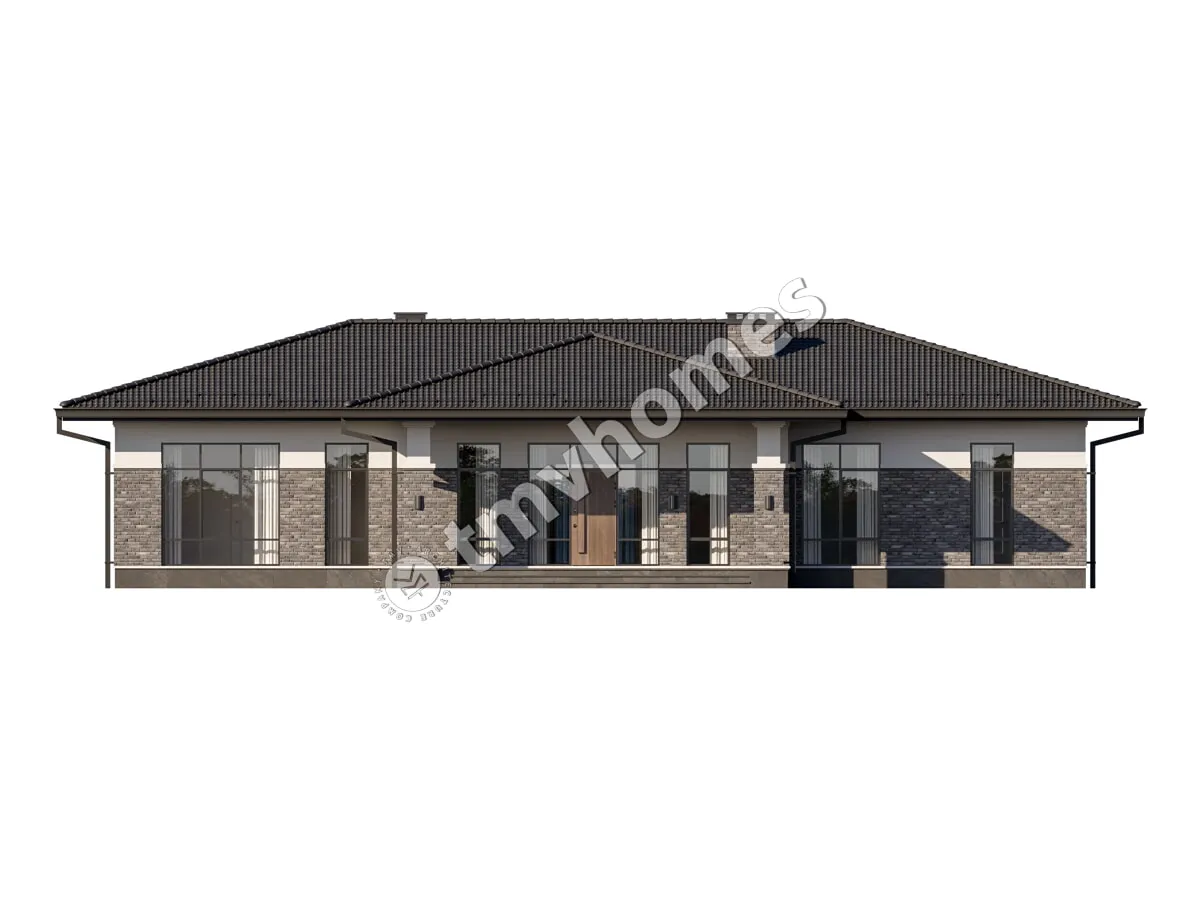 Vienstāva mājas projekts 212 m²: 3 Guļamistabas, Darba istaba, 3 Vannasistabas, Atvērta virtuve, bez Garāžas
