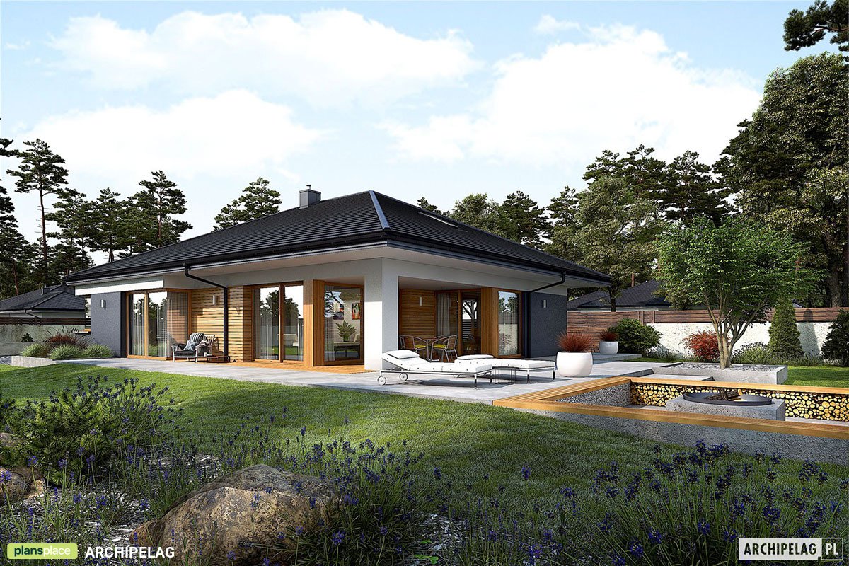 1700 Sq Ft T-Shaped House Plan with 2-Car Garage and 3 Beds