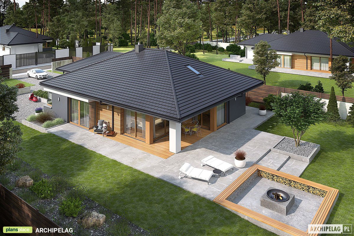 1700 Sq Ft T-Shaped House Plan with 2-Car Garage and 3 Beds