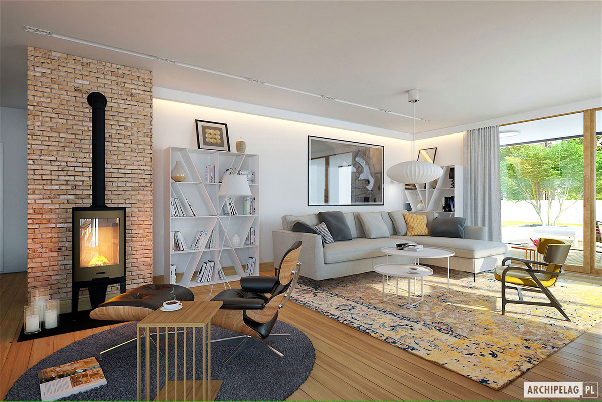 1700 Sq Ft T-Shaped House Plan with 2-Car Garage and 3 Beds