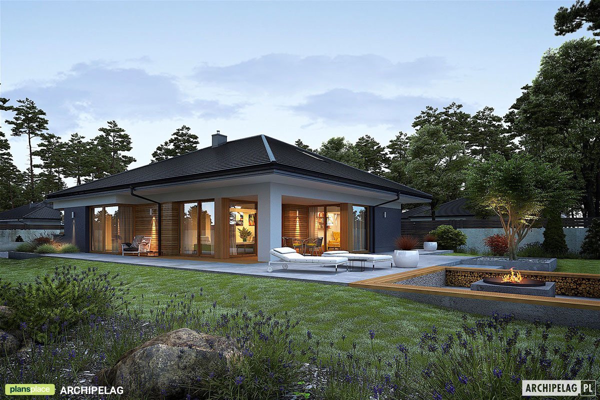 1700 Sq Ft T-Shaped House Plan with 2-Car Garage and 3 Beds