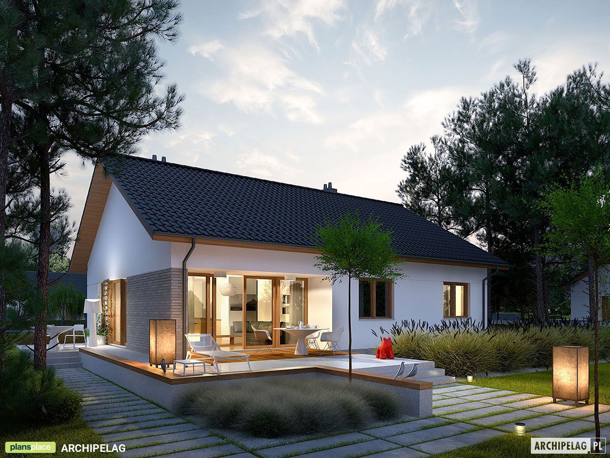 1-Story Gable Roof House Plan with 3 Beds and Deck