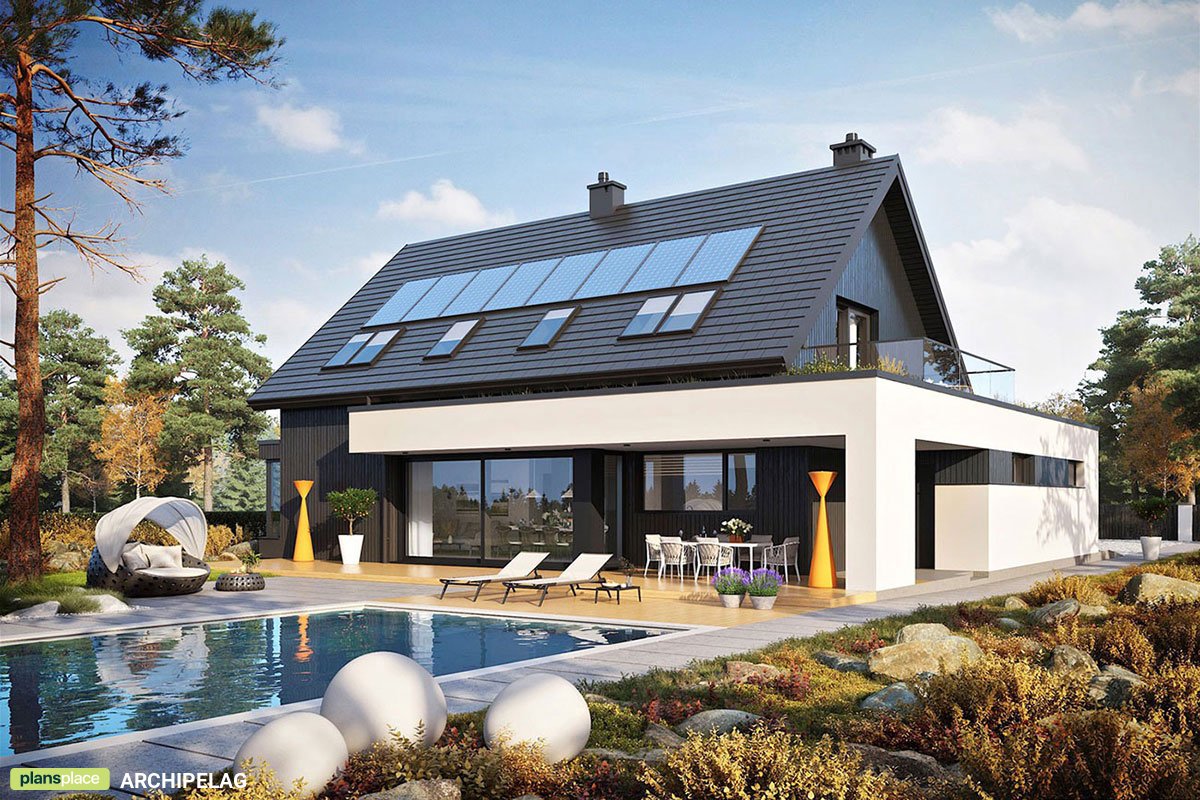 Single Floor Plan with Fireplace in Center of House and Garage