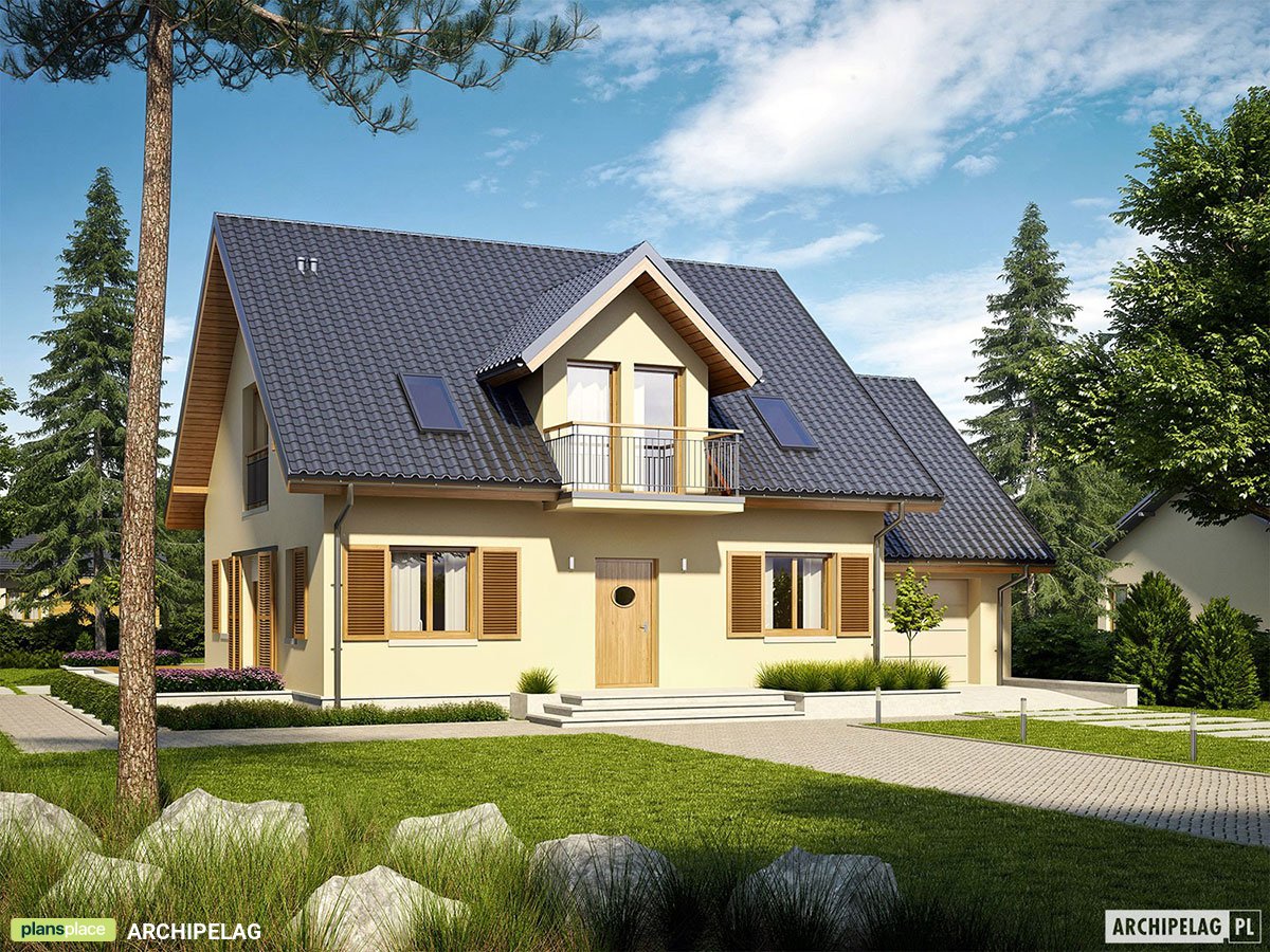 Two Story House Plan with 1-Car Garage and Home Office