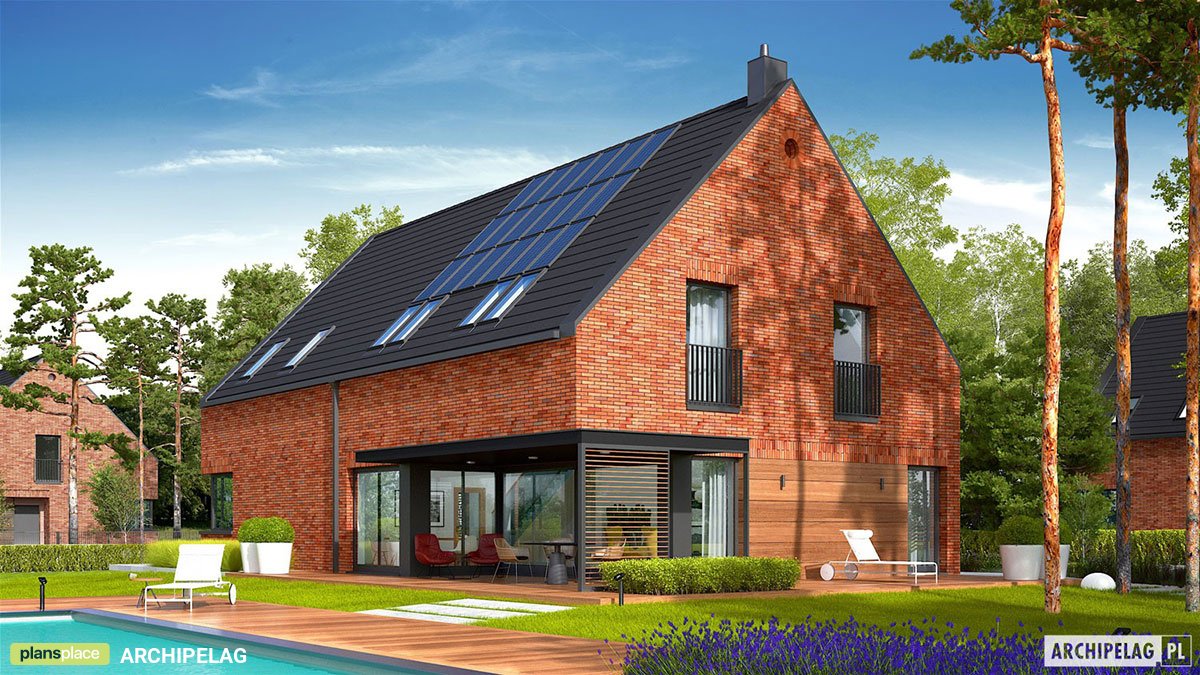 Mājas projekts ar mansardu 298 m²: 4 Guļamistabas, Darba istaba, 3 Vannasistabas, Atvērta virtuve, Garāža