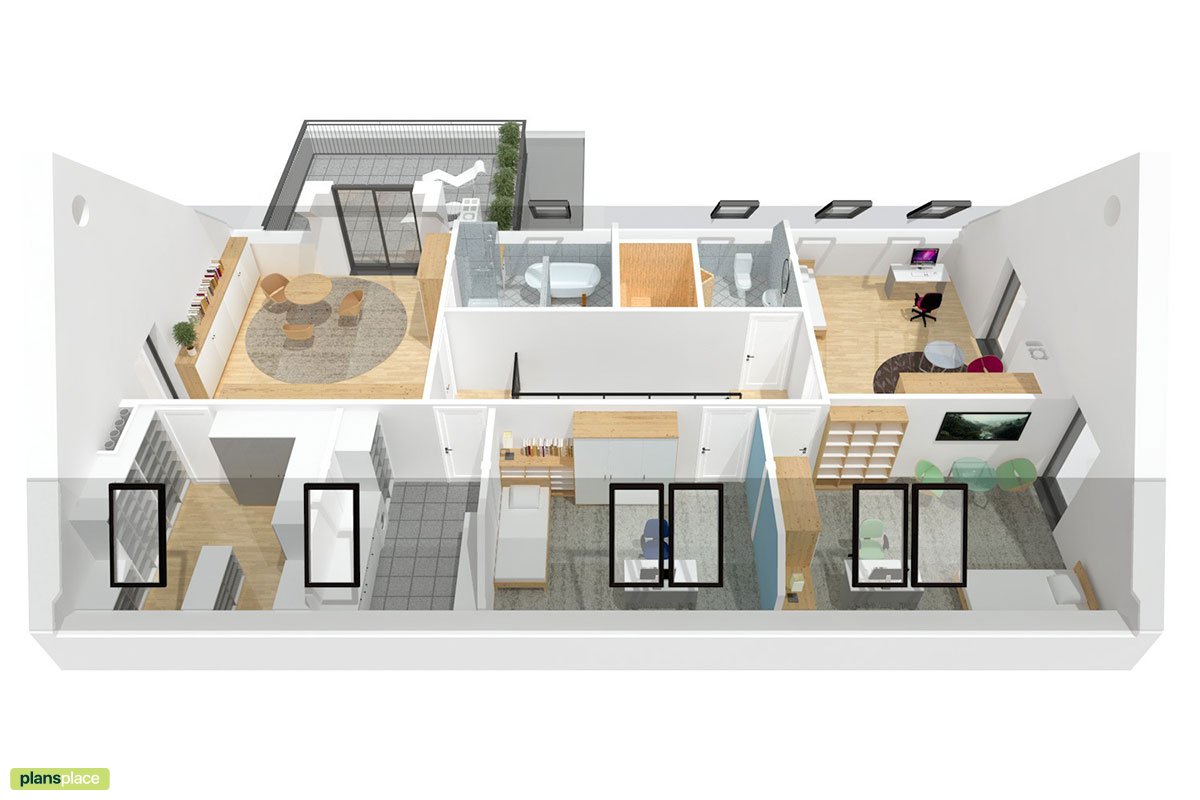 Mājas projekts ar mansardu 298 m²: 4 Guļamistabas, Darba istaba, 3 Vannasistabas, Atvērta virtuve, Garāža