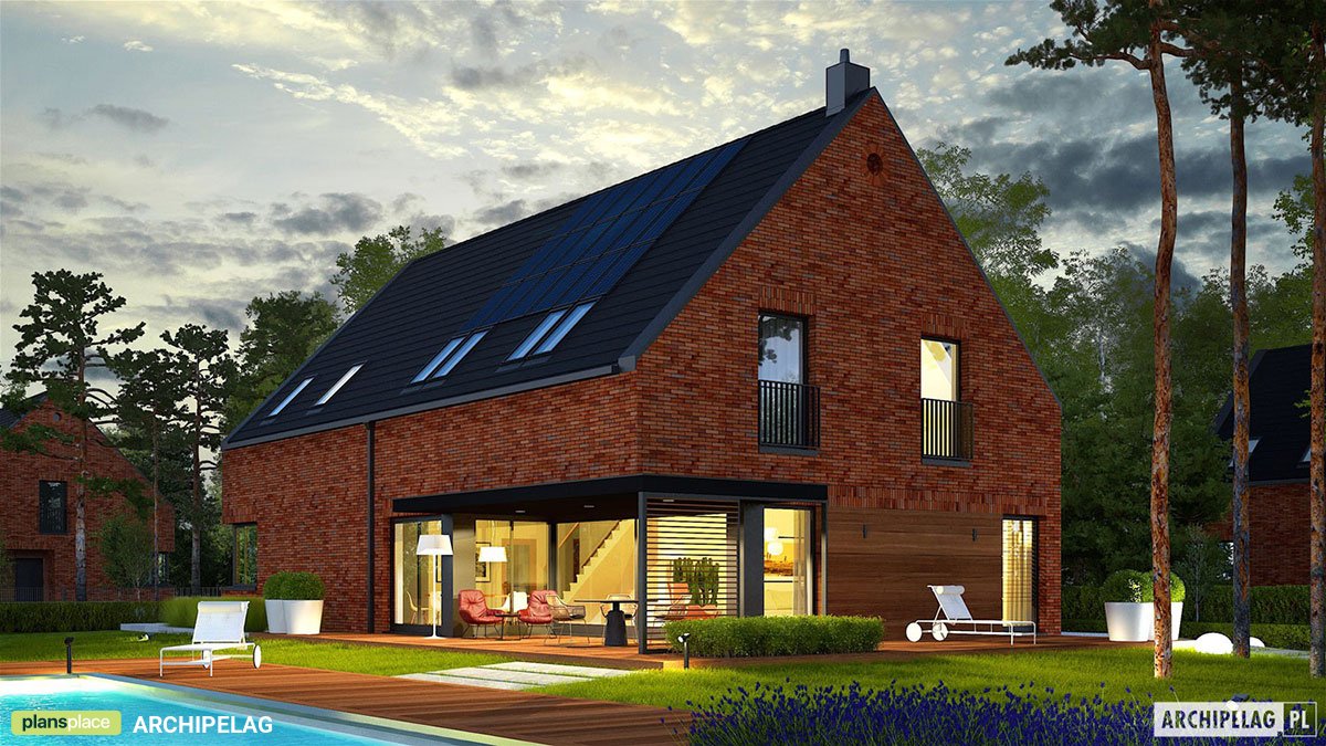 Mājas projekts ar mansardu 298 m²: 4 Guļamistabas, Darba istaba, 3 Vannasistabas, Atvērta virtuve, Garāža