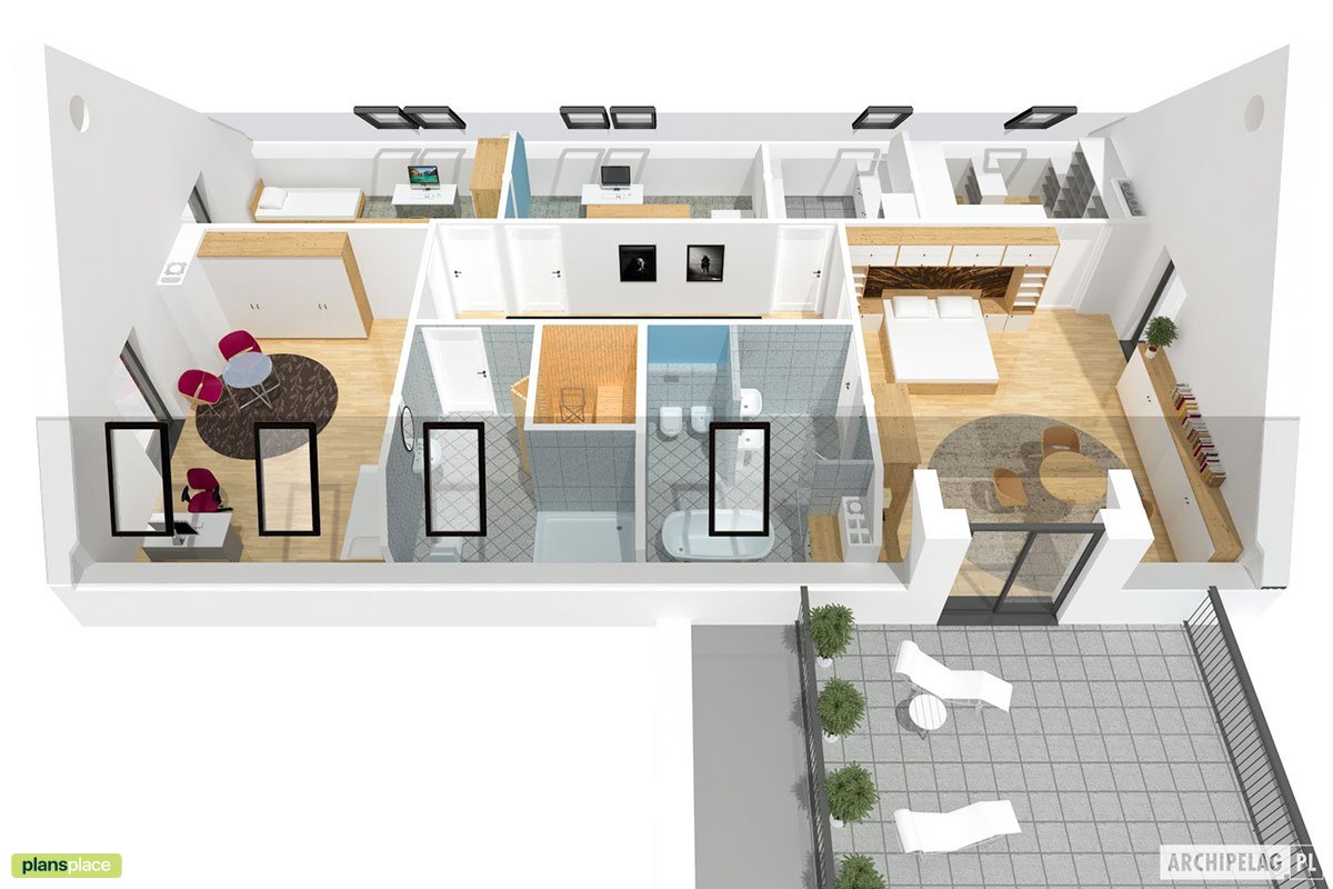 Mājas projekts ar mansardu 298 m²: 4 Guļamistabas, Darba istaba, 3 Vannasistabas, Atvērta virtuve, Garāža