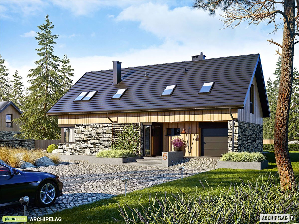 Mājas projekts ar mansardu 163 m²: 4 Guļamistabas, 3 Vannasistabas, Atvērta virtuve, Garāža