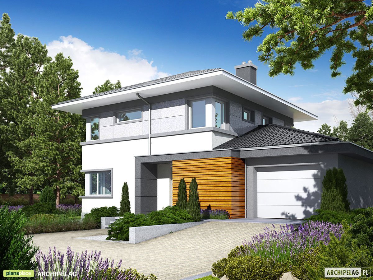 Divstāvu mājas projekts 162 m²: 3 Guļamistabas, Darba istaba, 2 Vannasistabas, Atvērta virtuve, Garāža