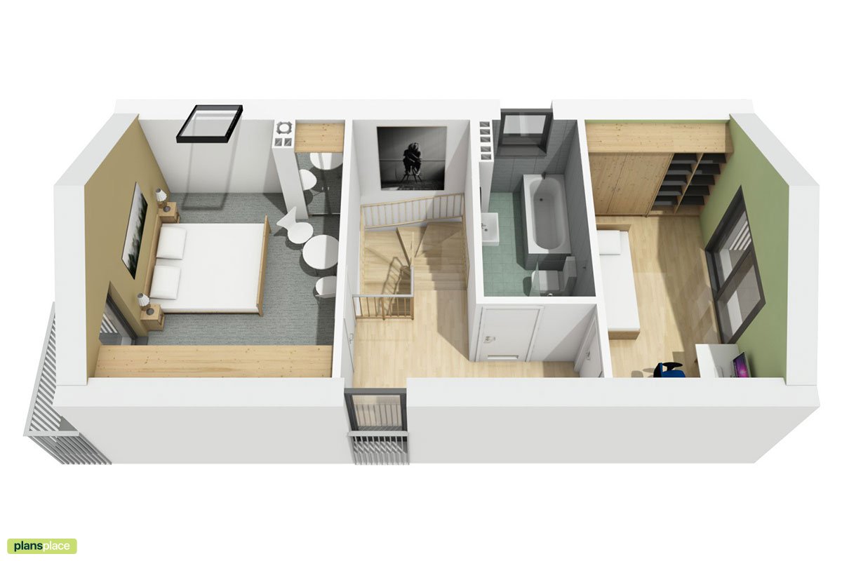 Narrow Lot House with 2 Beds Upstairs and Open Floor Plan