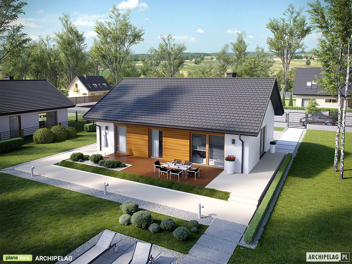 Vienstāva mājas projekts 96 m²: 3 Guļamistabas, 2 Vannasistabas, Atvērta virtuve, bez Garāžas