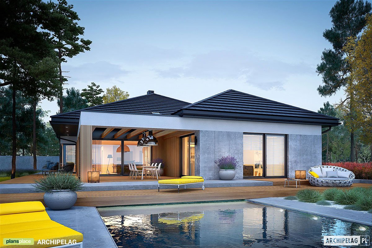 Vienstāva mājas projekts 240 m²: 3 Guļamistabas, Darba istaba, 3 Vannasistabas, Atvērta virtuve, Garāža