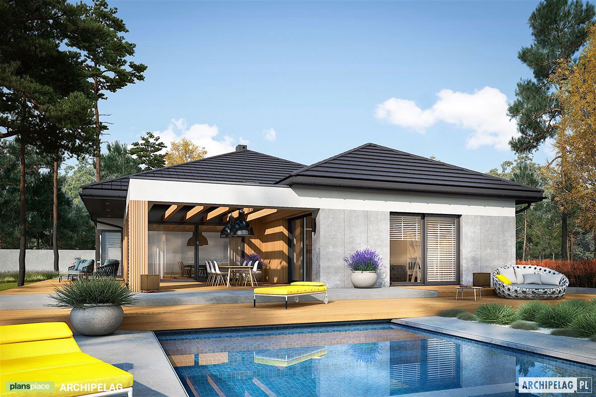 Vienstāva mājas projekts 240 m²: 3 Guļamistabas, Darba istaba, 3 Vannasistabas, Atvērta virtuve, Garāža