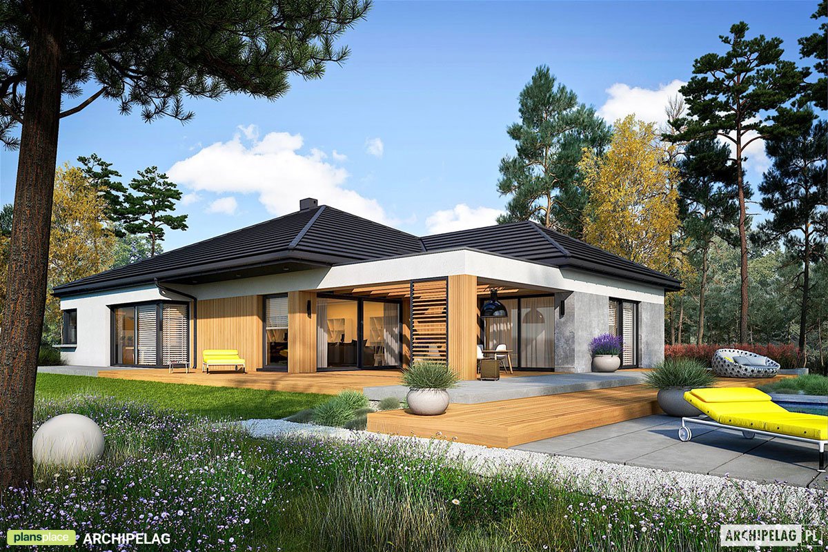 Vienstāva mājas projekts 240 m²: 3 Guļamistabas, Darba istaba, 3 Vannasistabas, Atvērta virtuve, Garāža