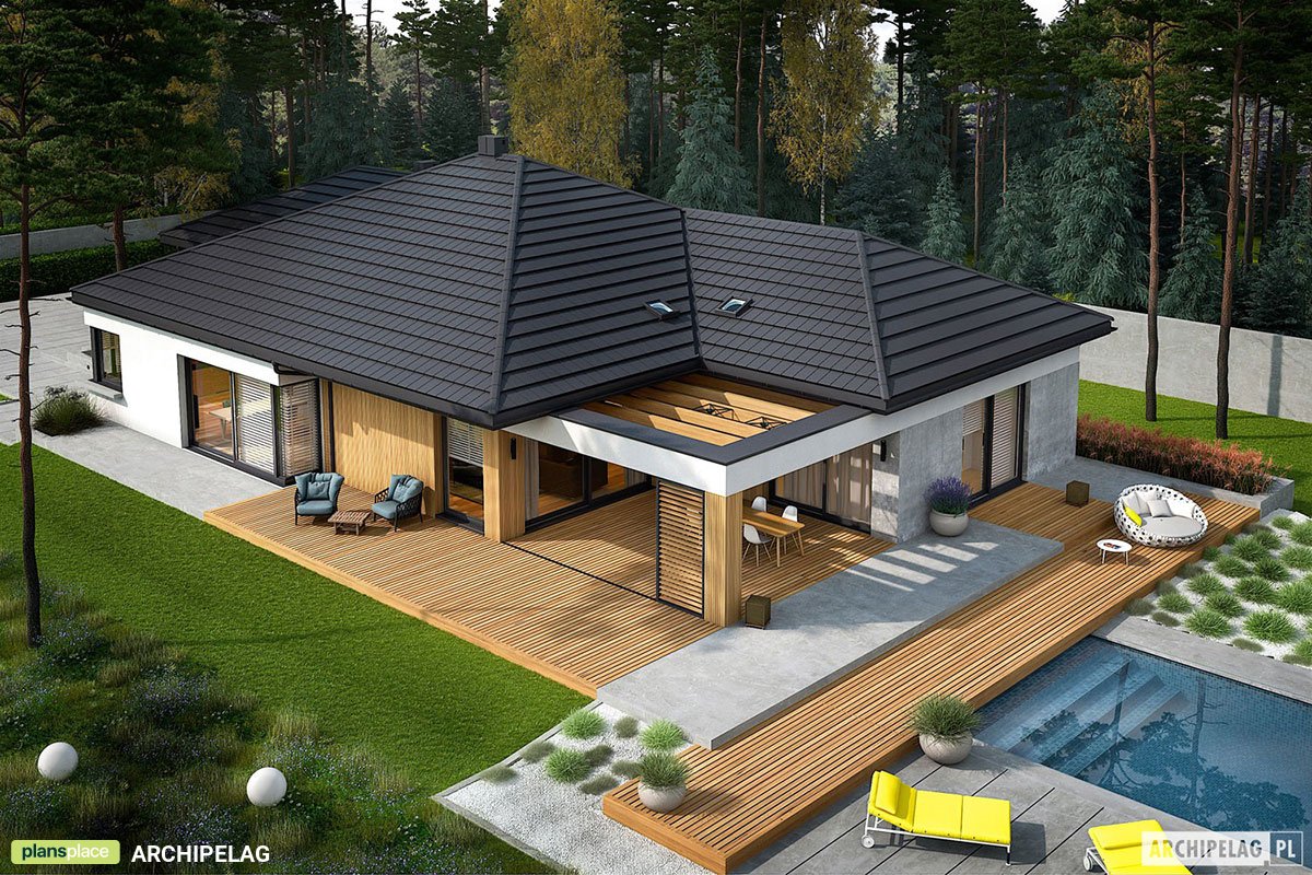 Vienstāva mājas projekts 240 m²: 3 Guļamistabas, Darba istaba, 3 Vannasistabas, Atvērta virtuve, Garāža