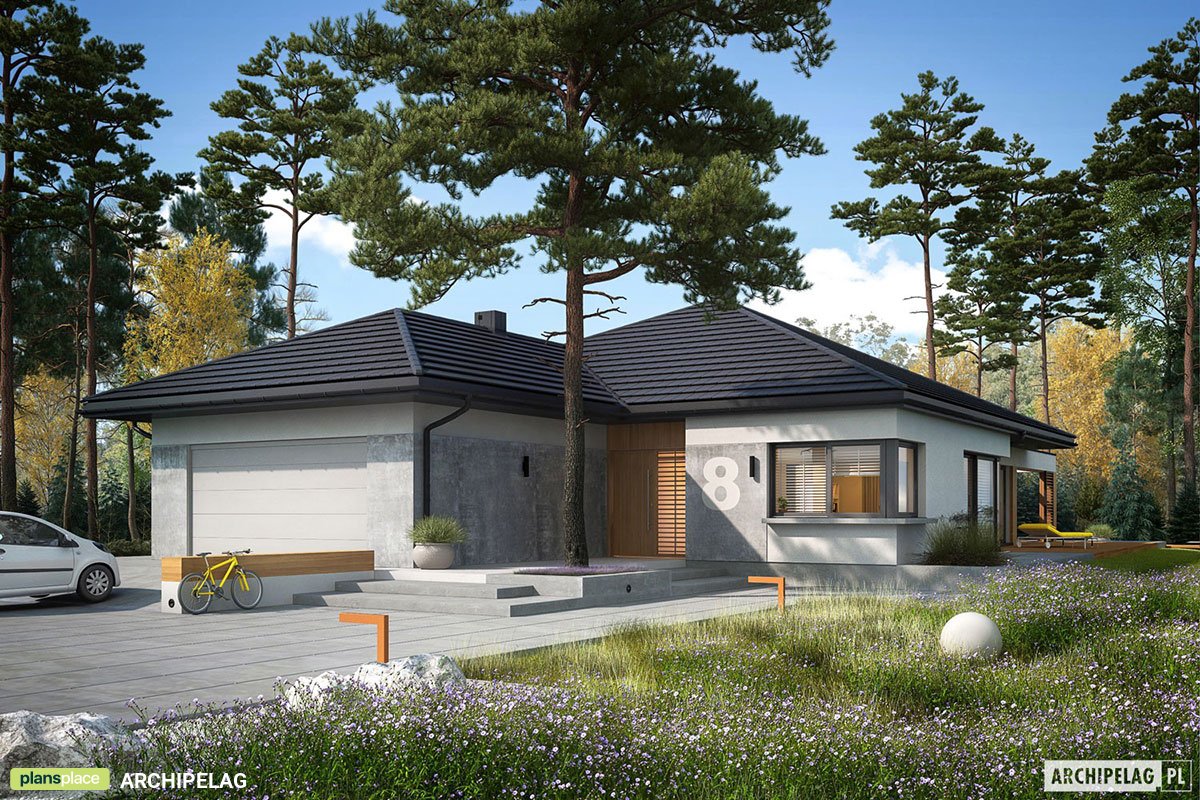 Vienstāva mājas projekts 240 m²: 3 Guļamistabas, Darba istaba, 3 Vannasistabas, Atvērta virtuve, Garāža