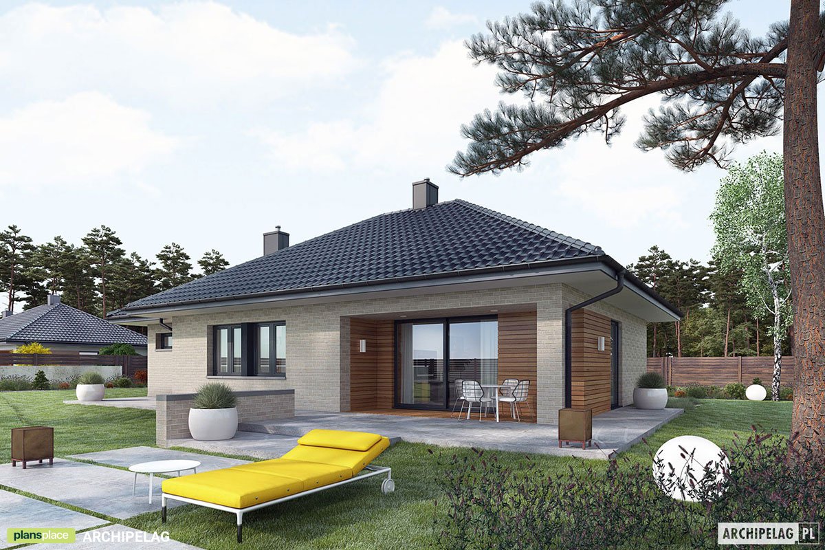 Vienstāva mājas projekts 106 m²: 3 Guļamistabas, 2 Vannasistabas, Atvērta virtuve, Garāža