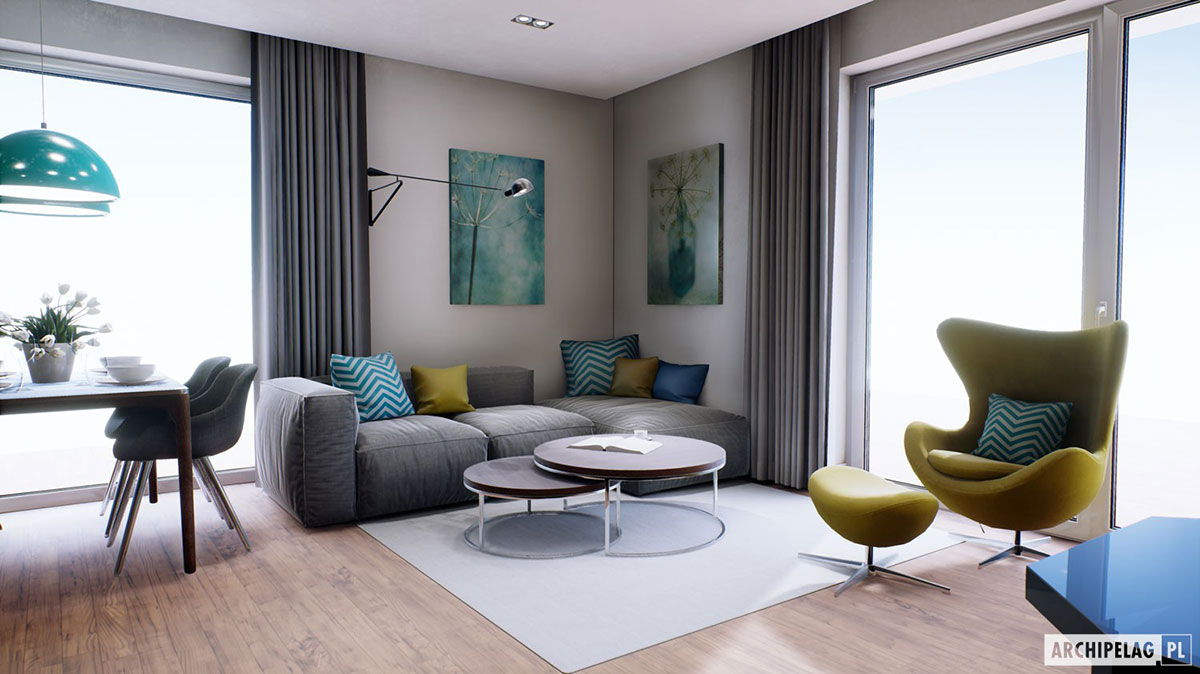 Vienstāva mājas projekts 106 m²: 3 Guļamistabas, 2 Vannasistabas, Atvērta virtuve, Garāža