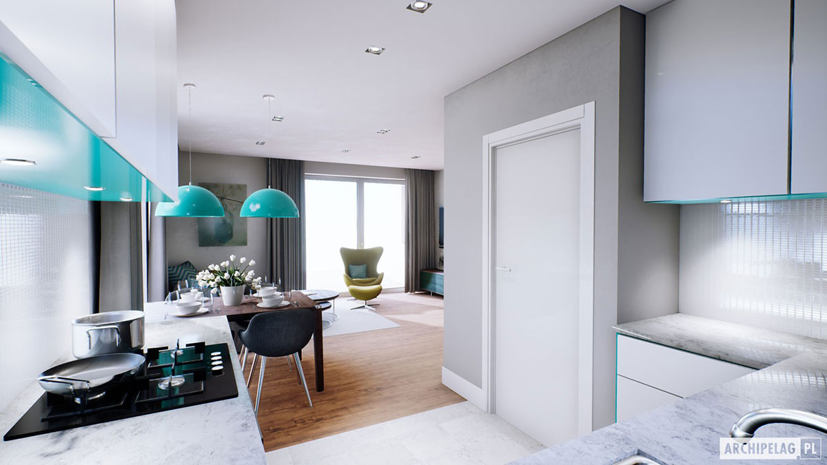 Vienstāva mājas projekts 106 m²: 3 Guļamistabas, 2 Vannasistabas, Atvērta virtuve, Garāža