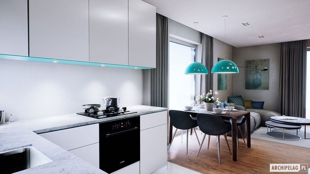 Vienstāva mājas projekts 106 m²: 3 Guļamistabas, 2 Vannasistabas, Atvērta virtuve, Garāža