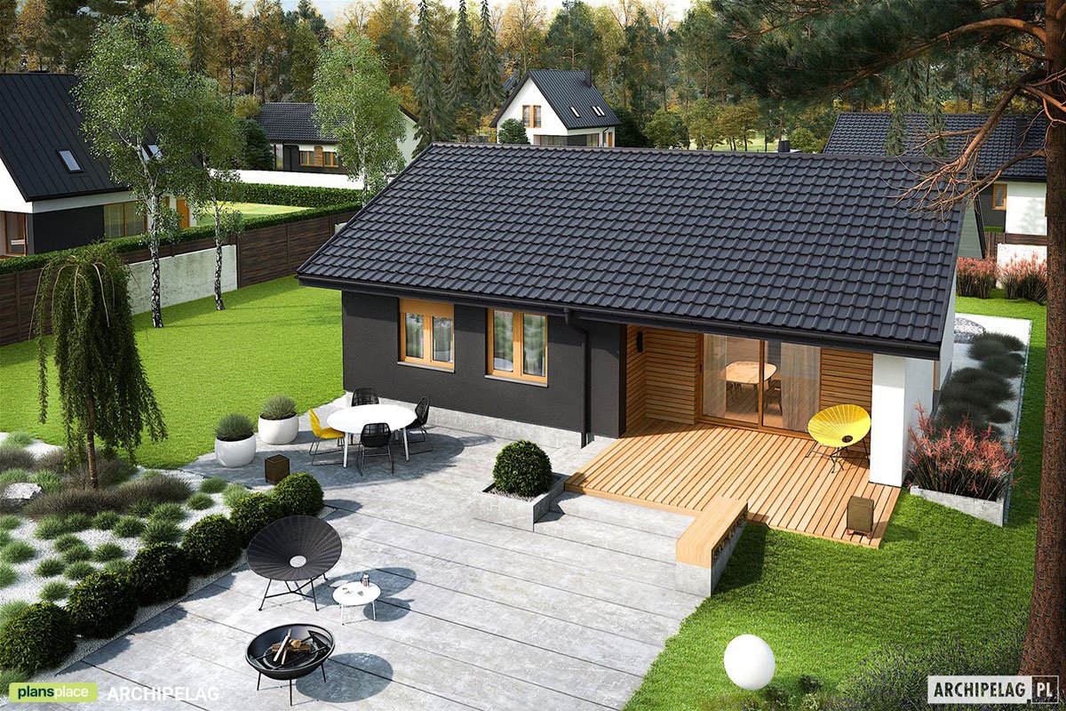 Vienstāva mājas projekts 85 m²: 3 Guļamistabas, 2 Vannasistabas, Atvērta virtuve, bez Garāžas