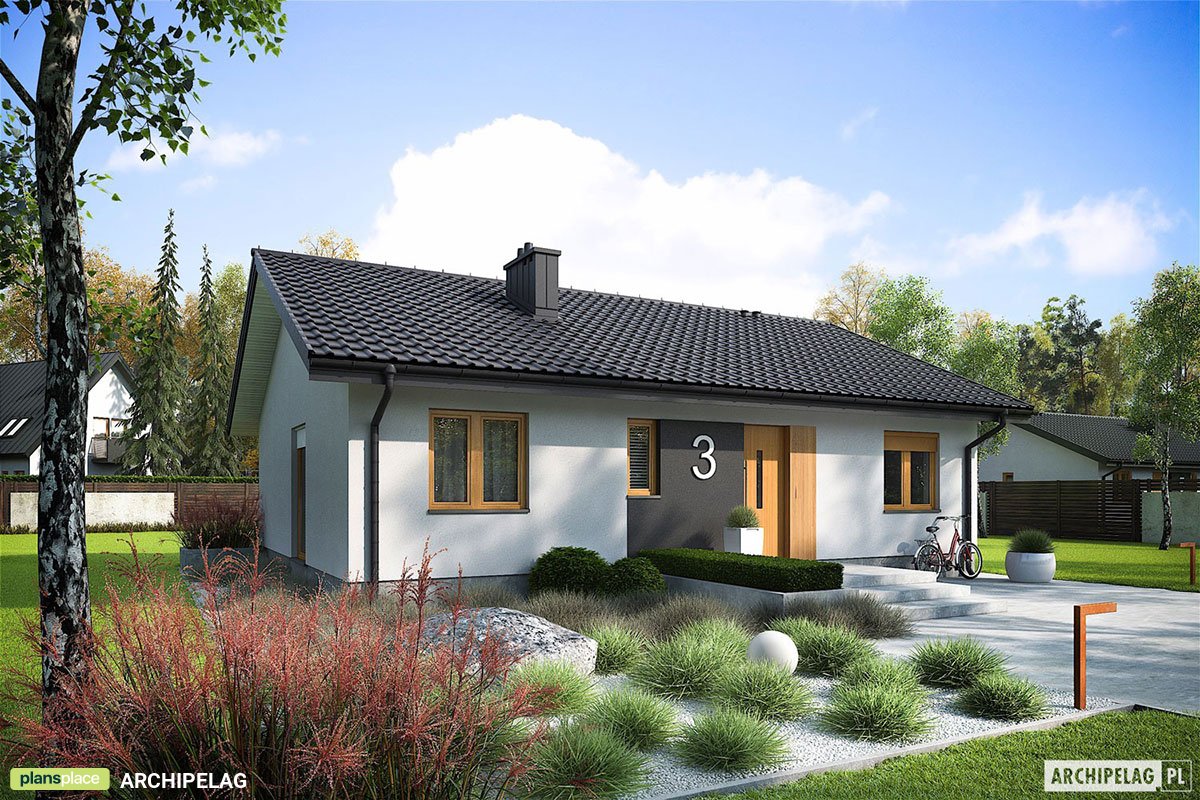 Vienstāva mājas projekts 85 m²: 3 Guļamistabas, 2 Vannasistabas, Atvērta virtuve, bez Garāžas