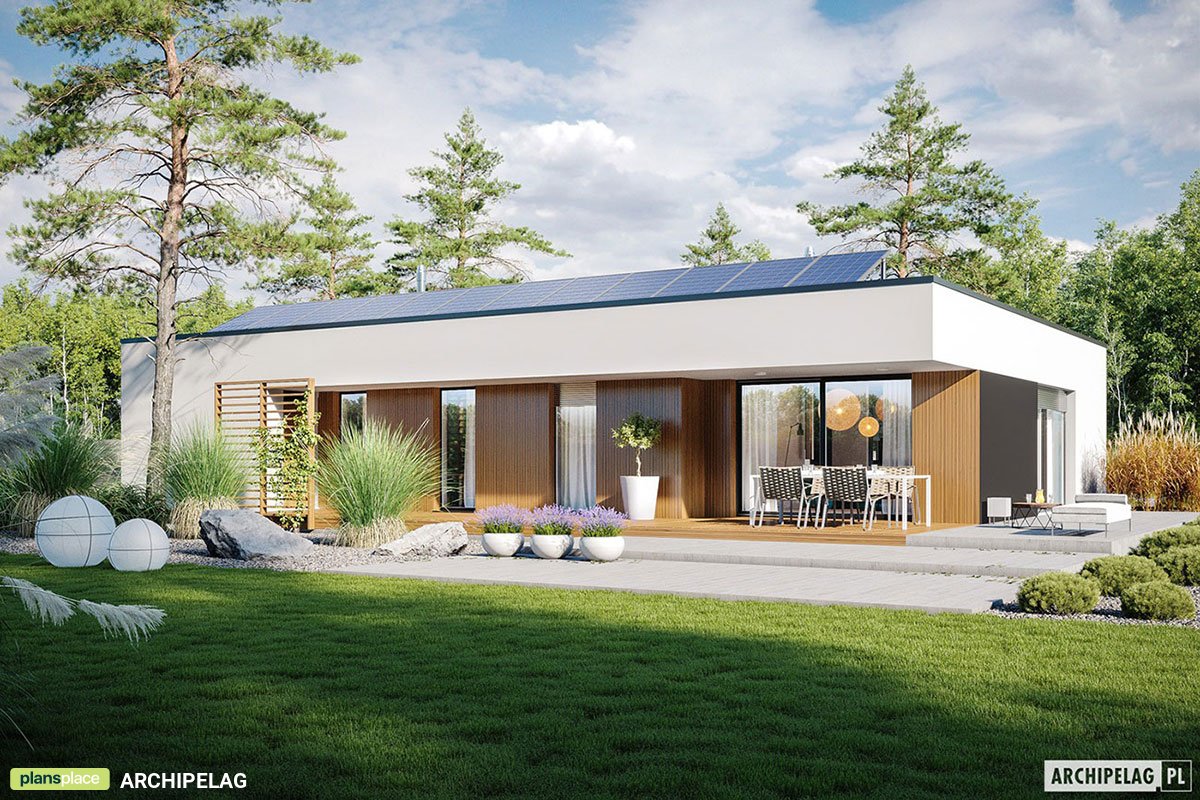 Vienstāva mājas projekts 150 m²: 3 Guļamistabas, 2 Vannasistabas, Atvērta virtuve, Garāža