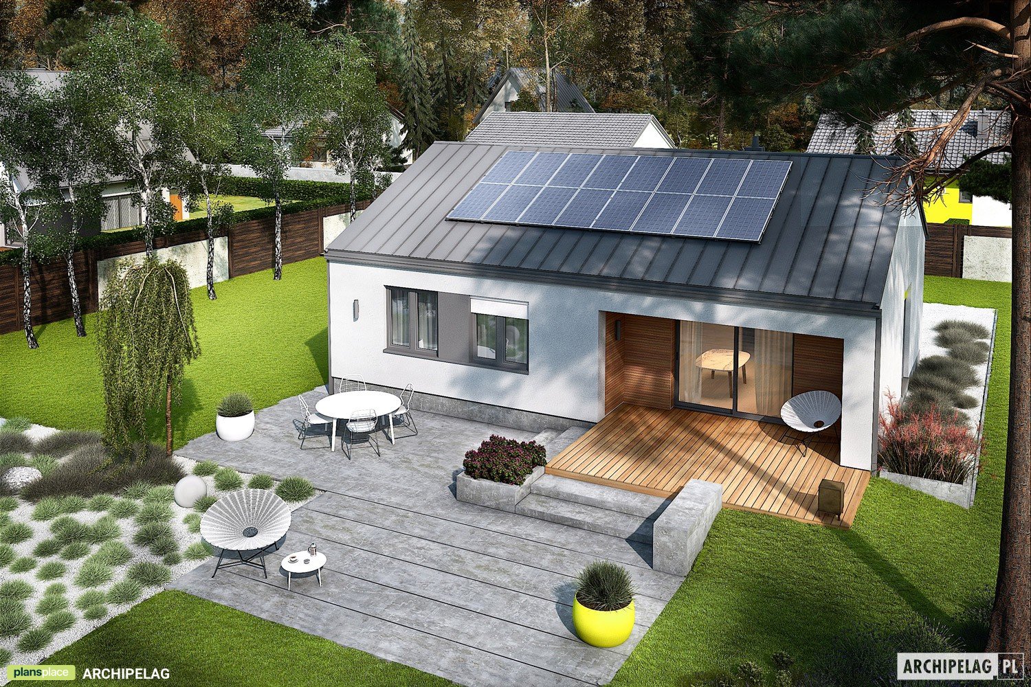 Vienstāva mājas projekts 85 m²: 3 Guļamistabas, 2 Vannasistabas, Atvērta virtuve, bez Garāžas